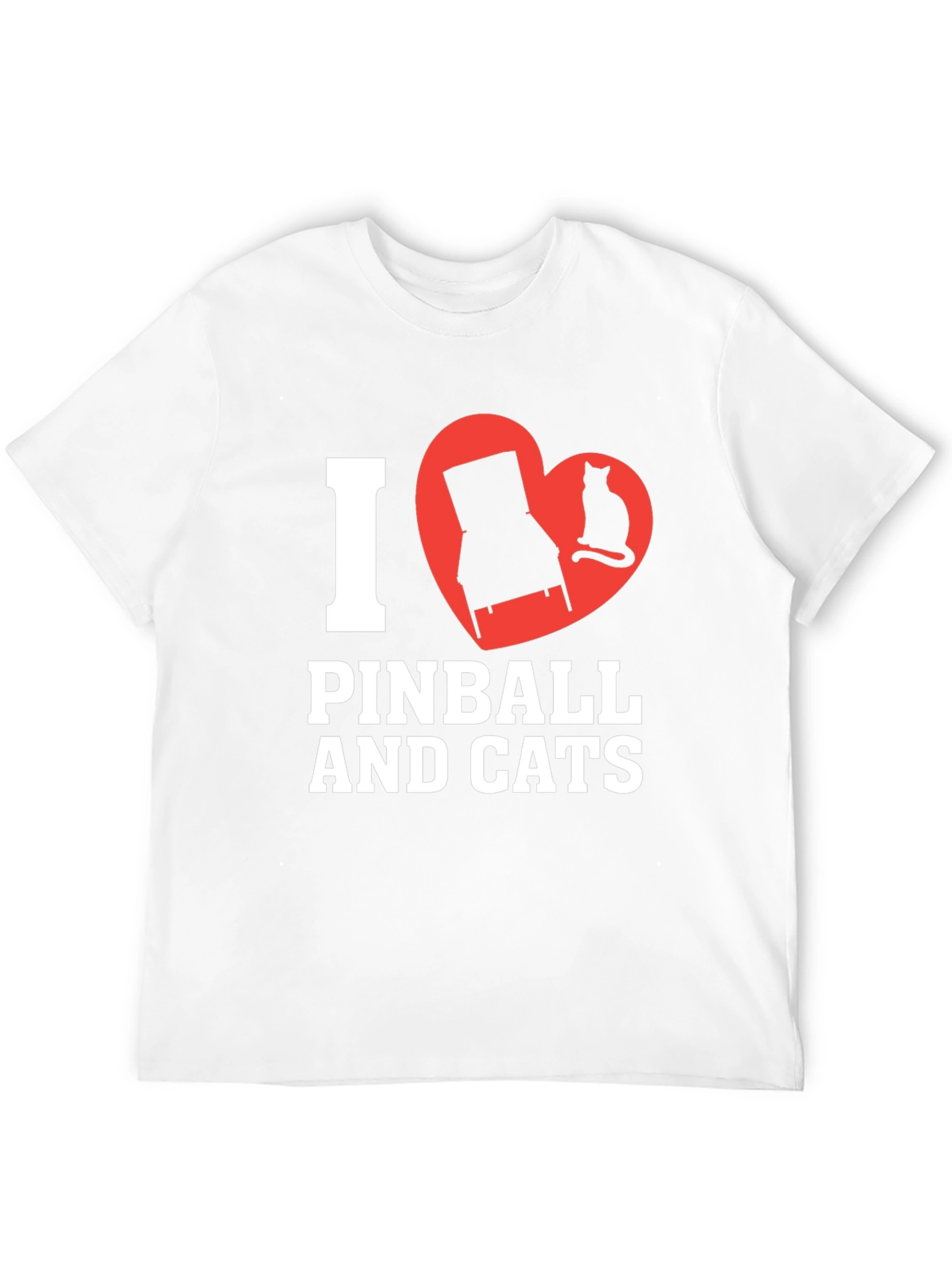 Black I Love Pinball and Cats Graphic T-Shirt view 12