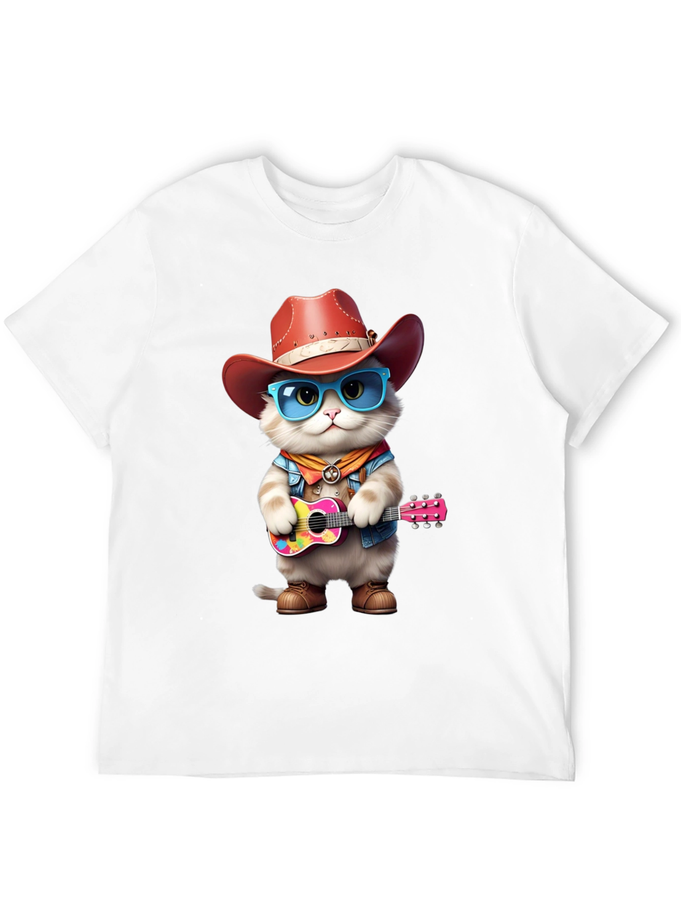 Black Cat Cowboy Guitar T-Shirt view 12