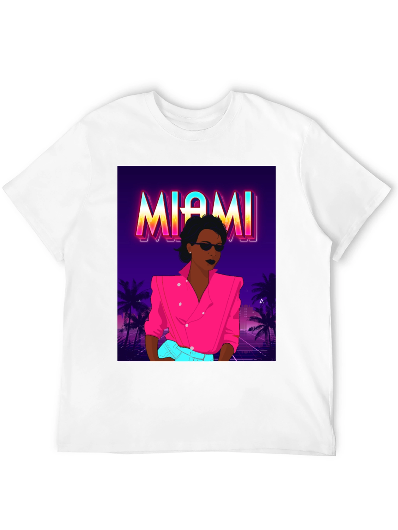 Black Miami Vice Style Graphic T-Shirt - Retro Design view 12