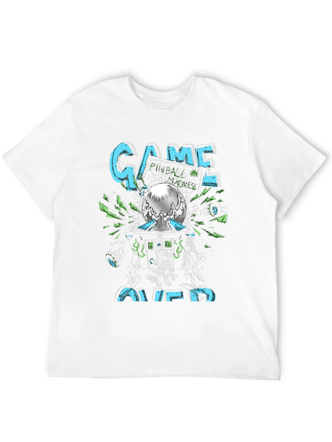 Black Game Over Pinball Graphic Tee - Black Cotton T-Shirt view 12