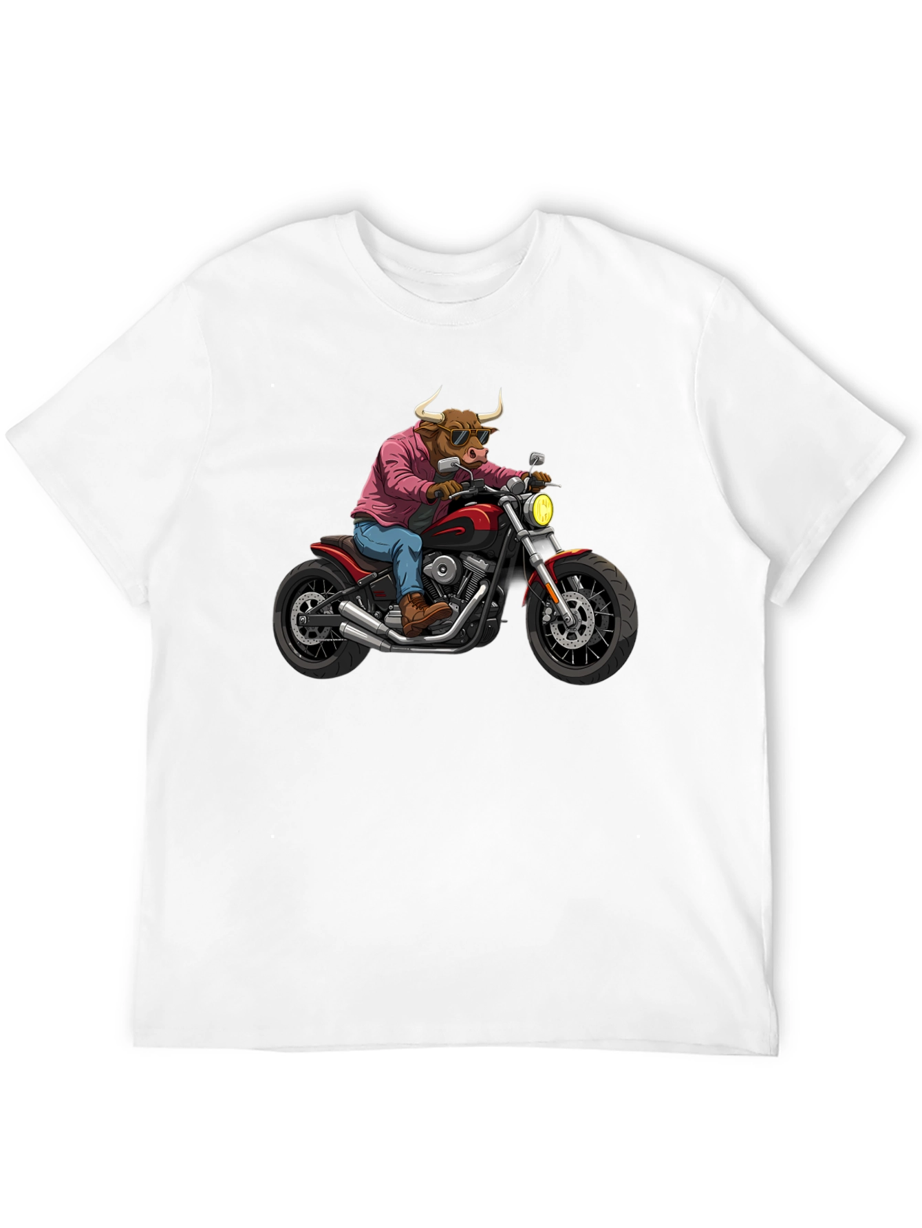 Black Cool Bull on Motorcycle T-Shirt - Black Cotton Graphic Tee view 12