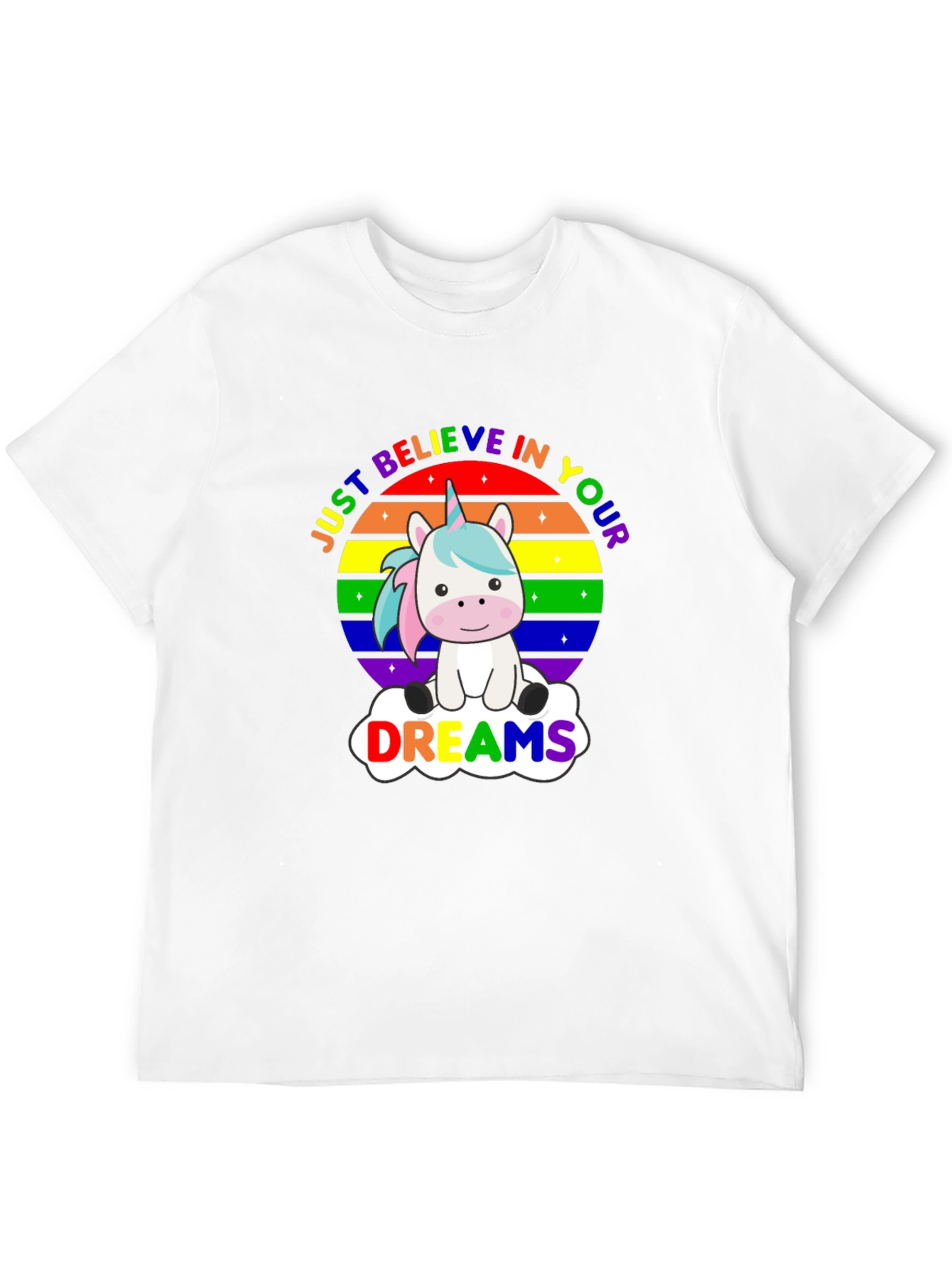 Black Believe in Your Dreams Rainbow Unicorn T-Shirt view 12