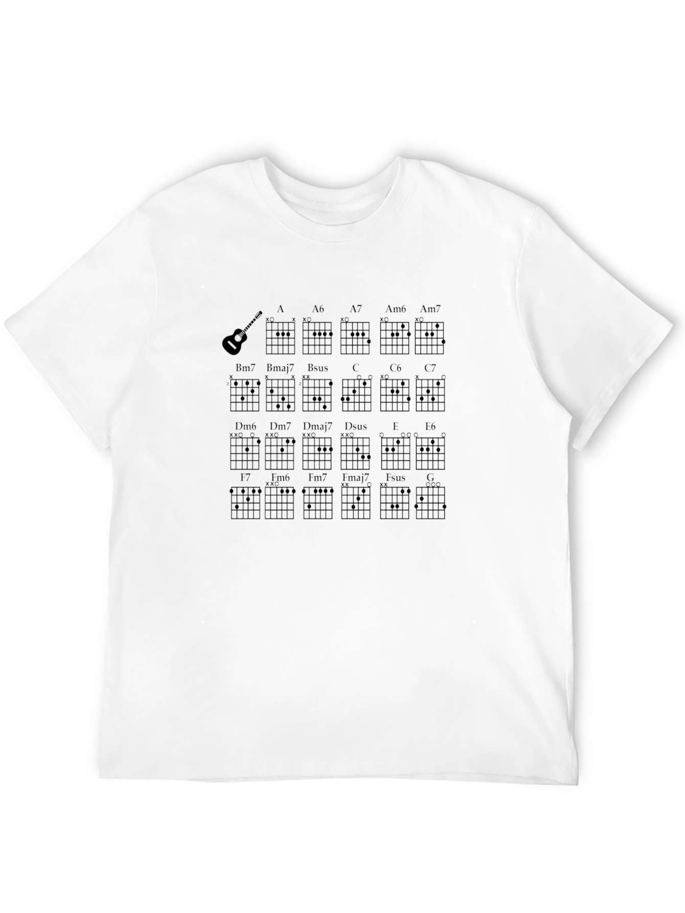 Black Guitar Chords T-Shirt - Music Lover Tee view 12