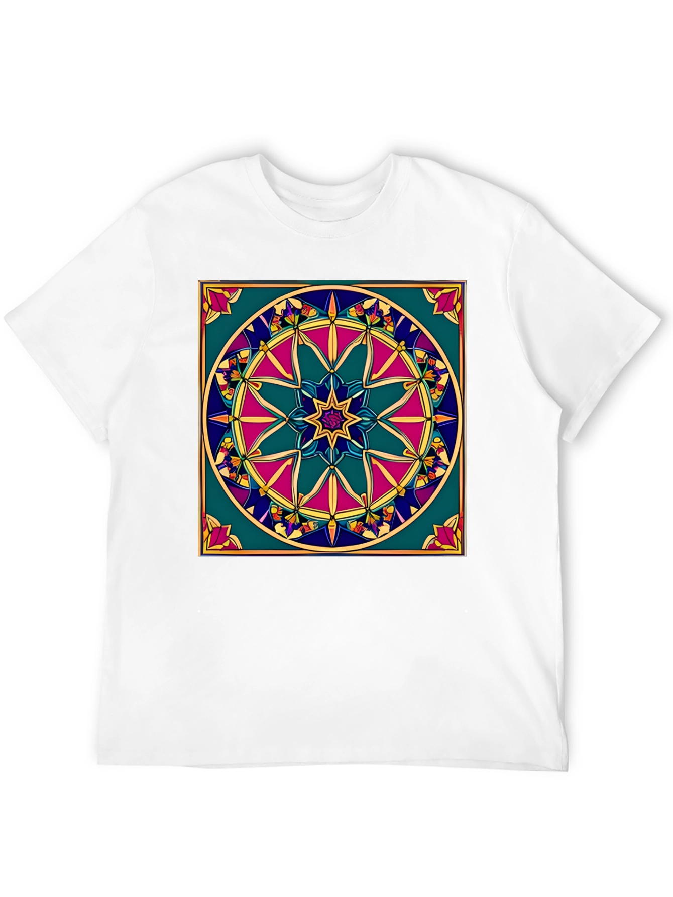 Black Geometric Mandala Design Black T-Shirt view 12