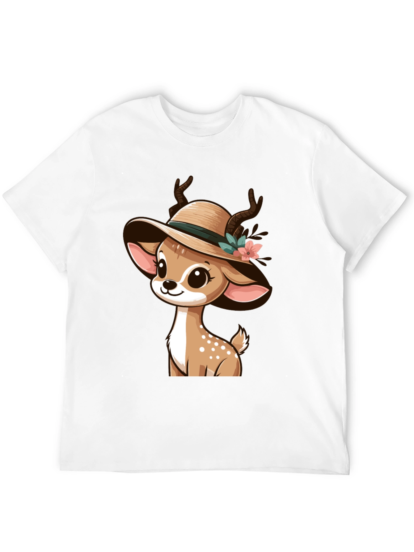 Black Cute Deer in Hat Graphic T-Shirt view 12