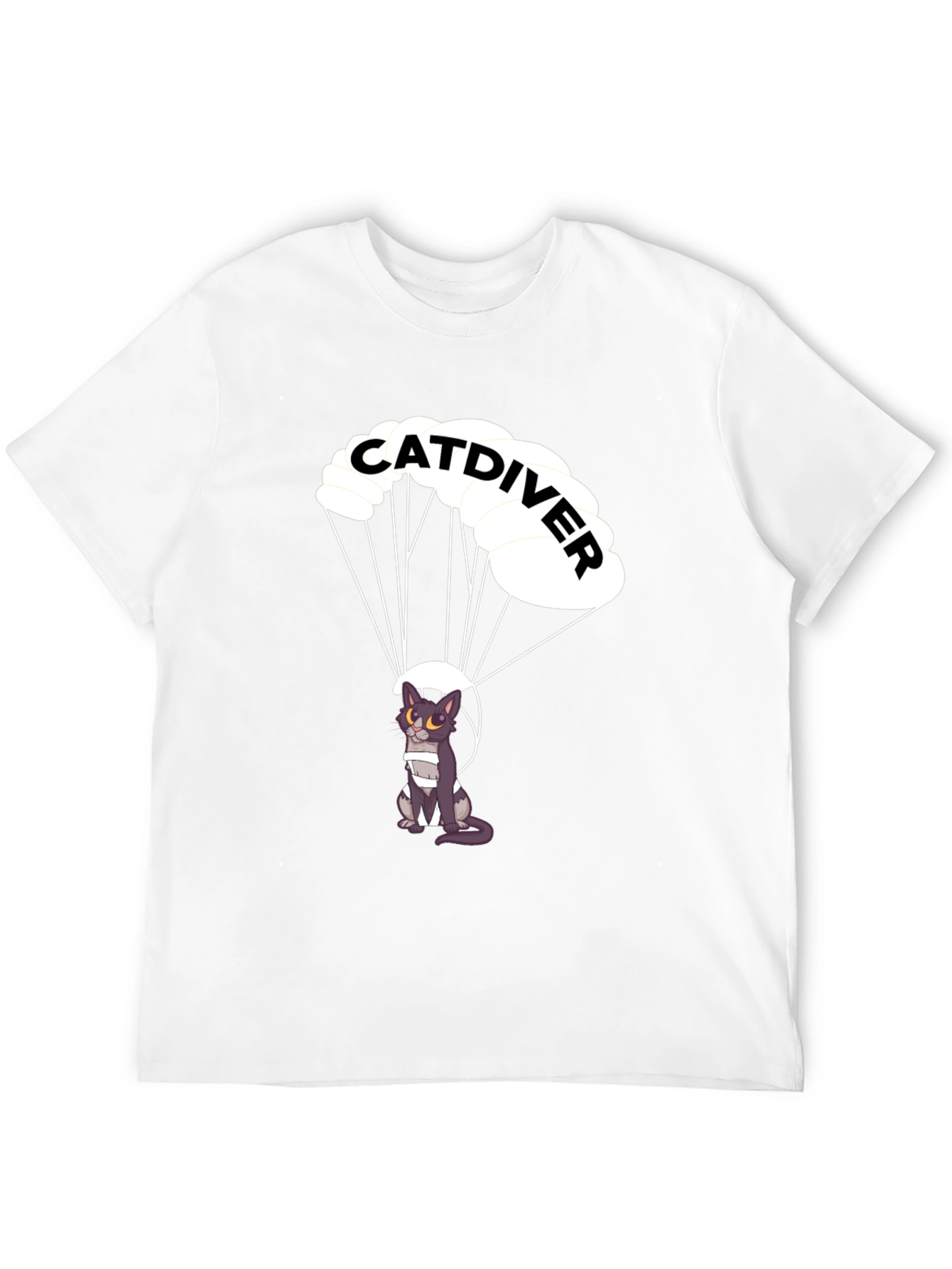 Black Catdiver T-Shirt - Parachuting Cat Graphic Tee view 12