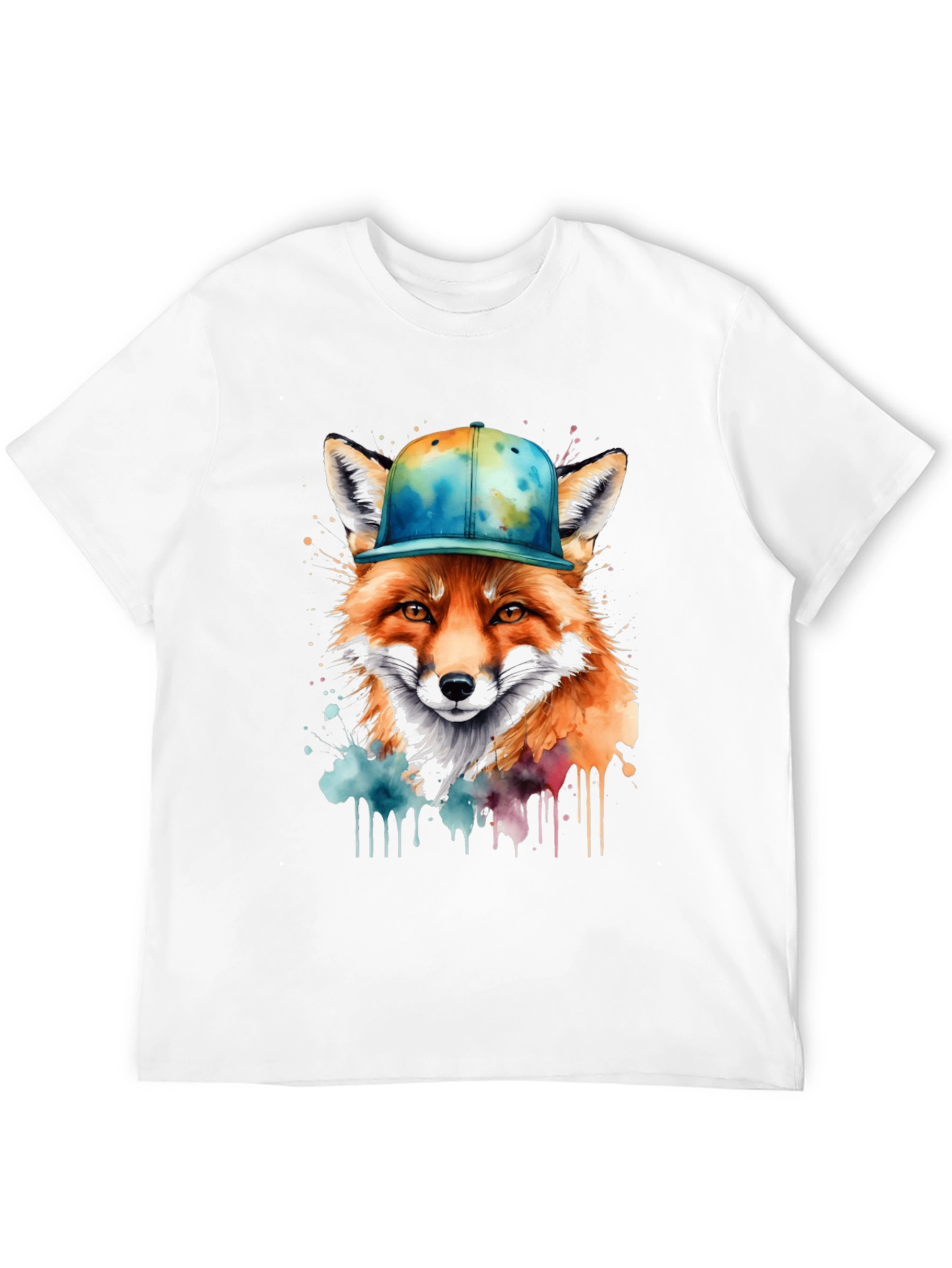 Black Fox in Cap Graphic Tee - Cool Watercolor Design view 12