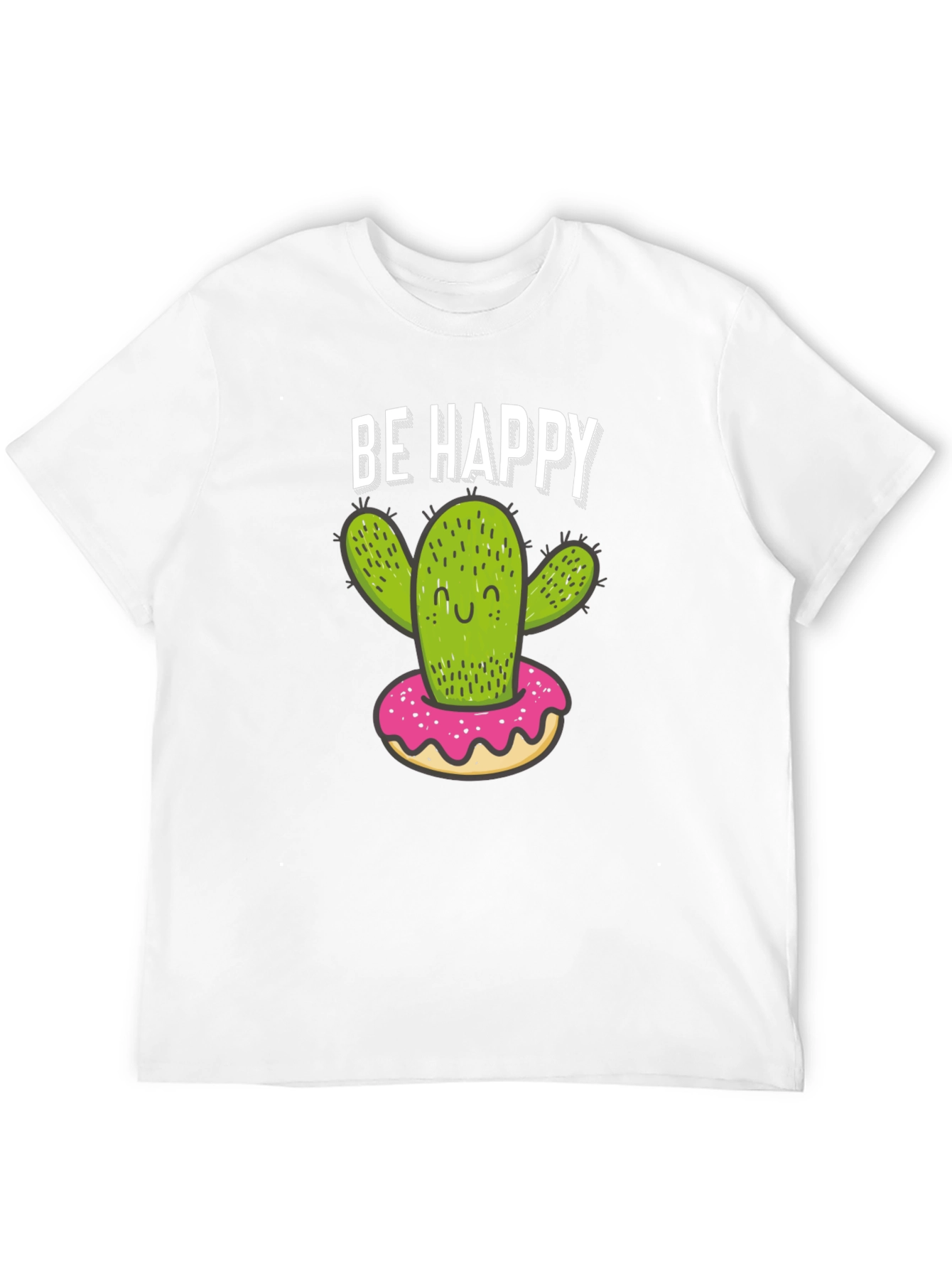 Black Be Happy Cactus Donut Graphic T-Shirt view 12