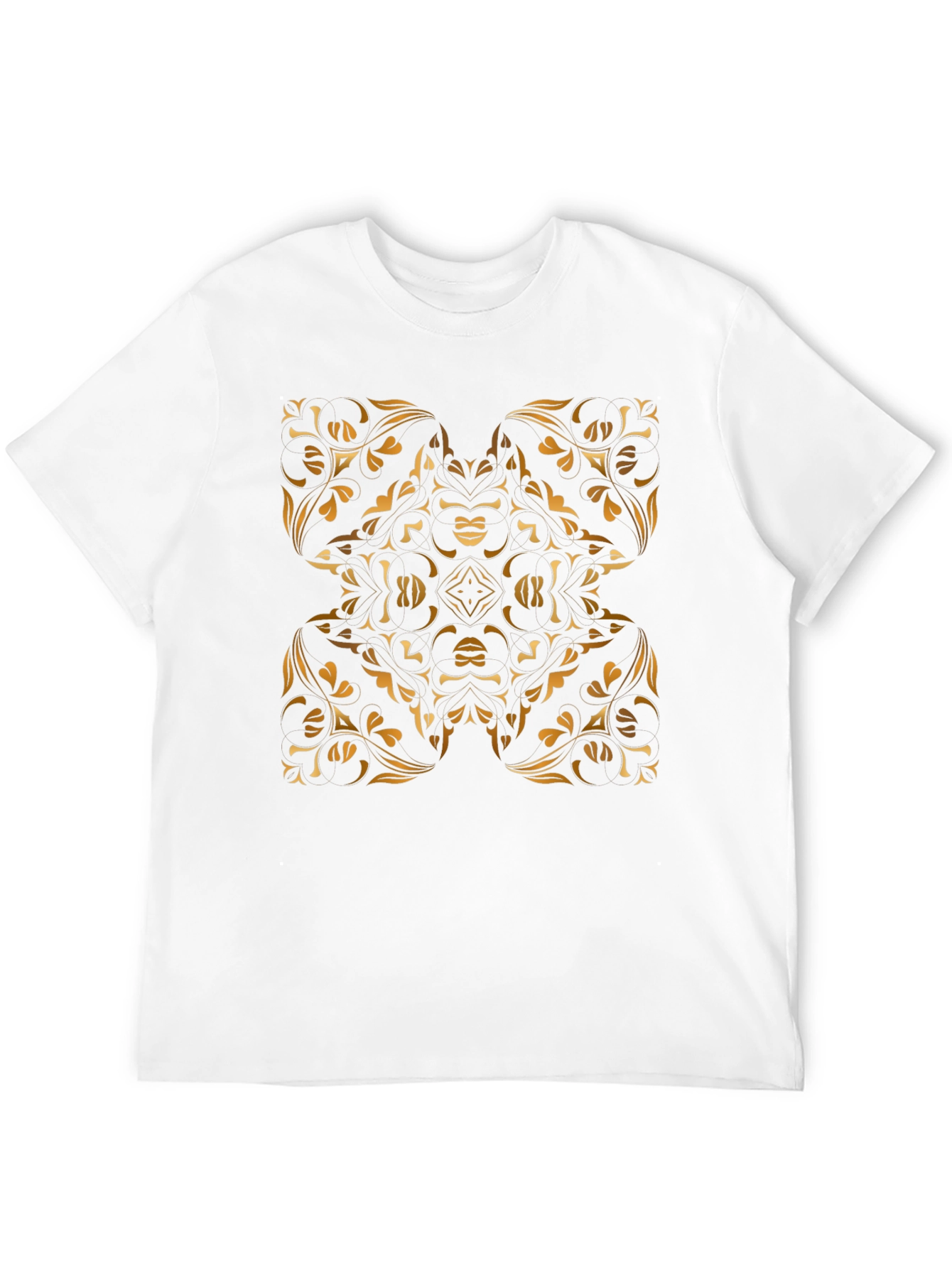 Black Stylish Black Tee with Gold Floral Mandala Design view 12