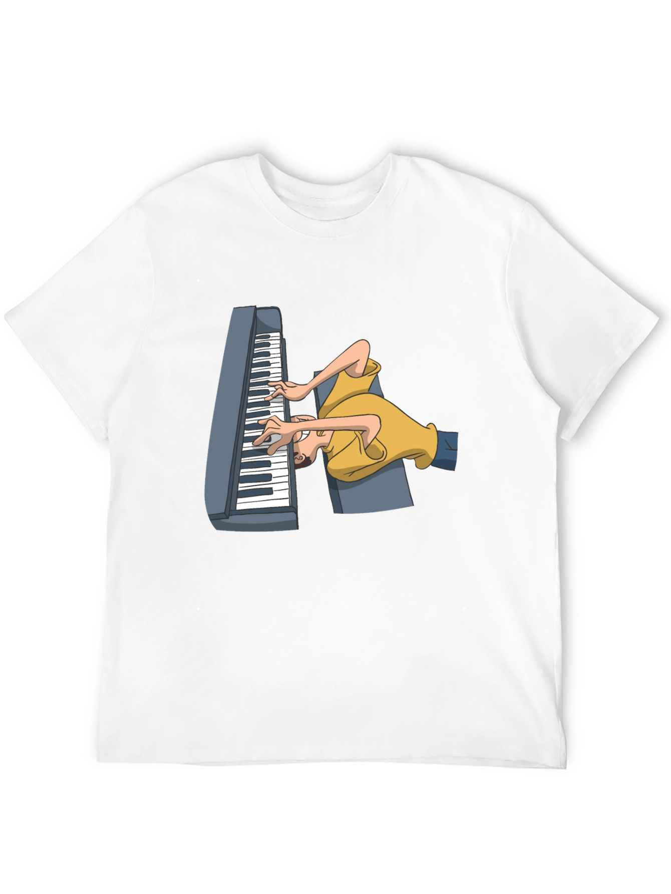 Black Funny Cartoon Piano Player Black T-Shirt view 12