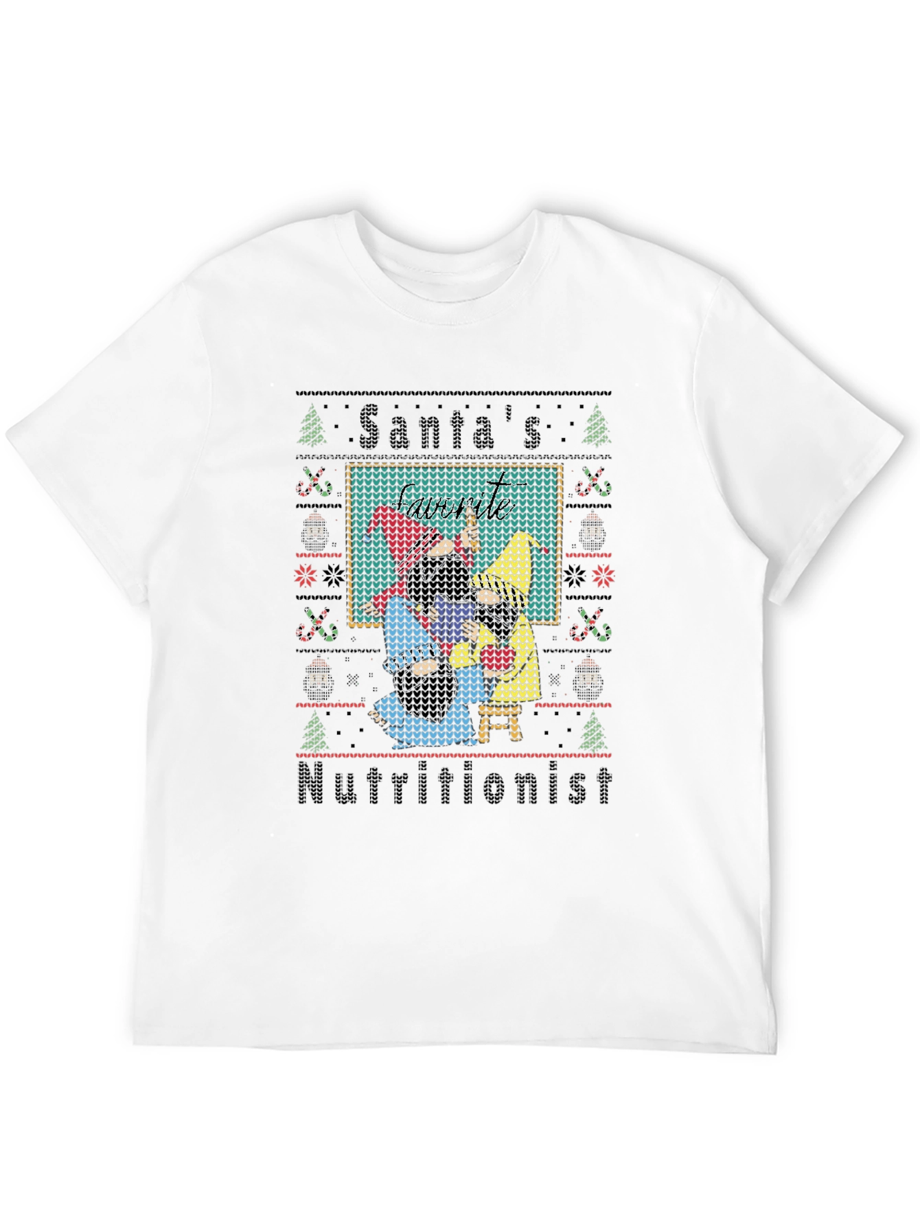 Black Santa's Nutritionist Ugly Christmas Sweater T-Shirt view 12