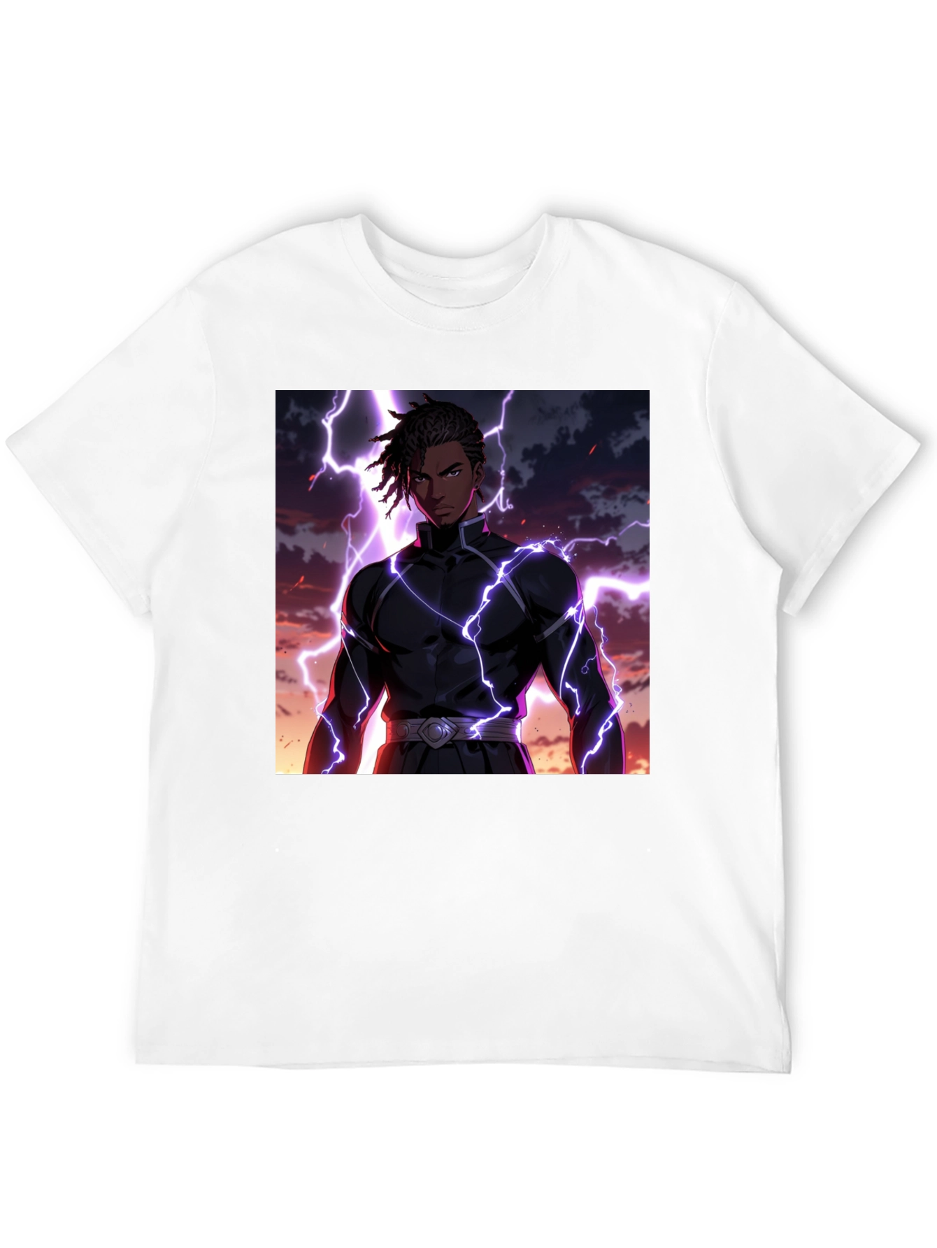 Black Anime Lightning Bolt Graphic Tee - Black Cotton Blend view 12