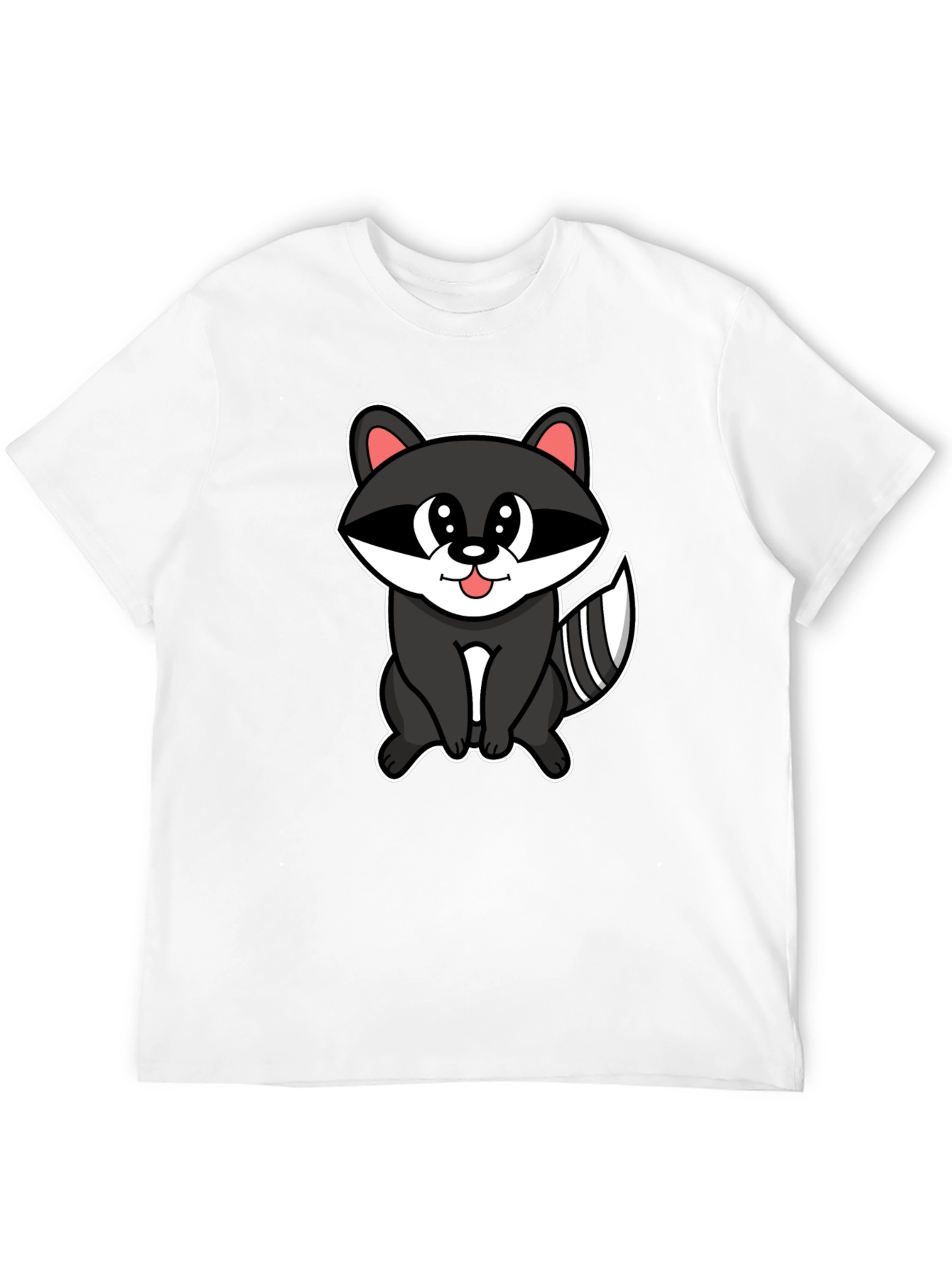 Black Cute Raccoon Cartoon Black T-Shirt view 12