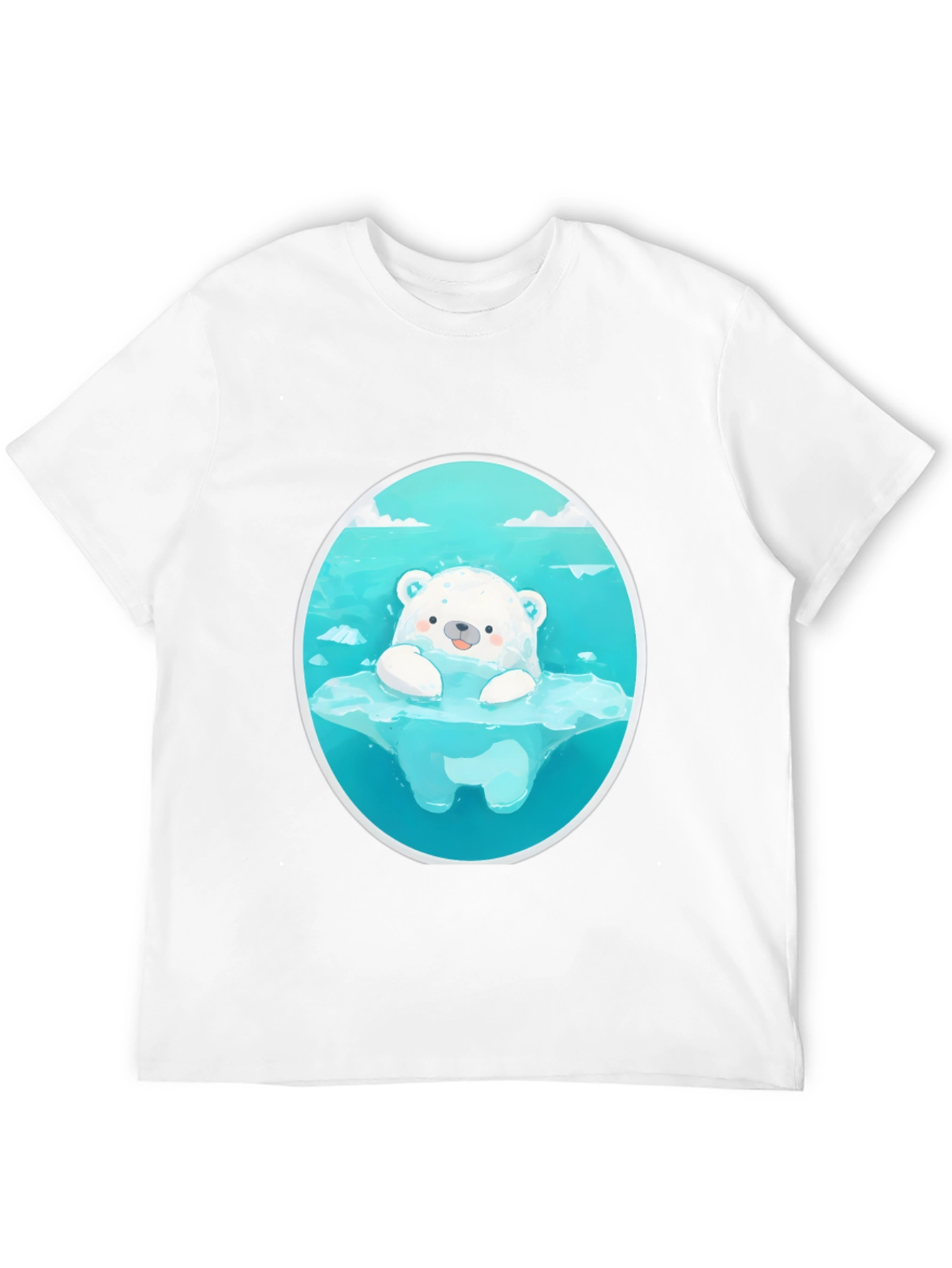 Black Cute Polar Bear Graphic Tee - Black Cotton T-Shirt view 12
