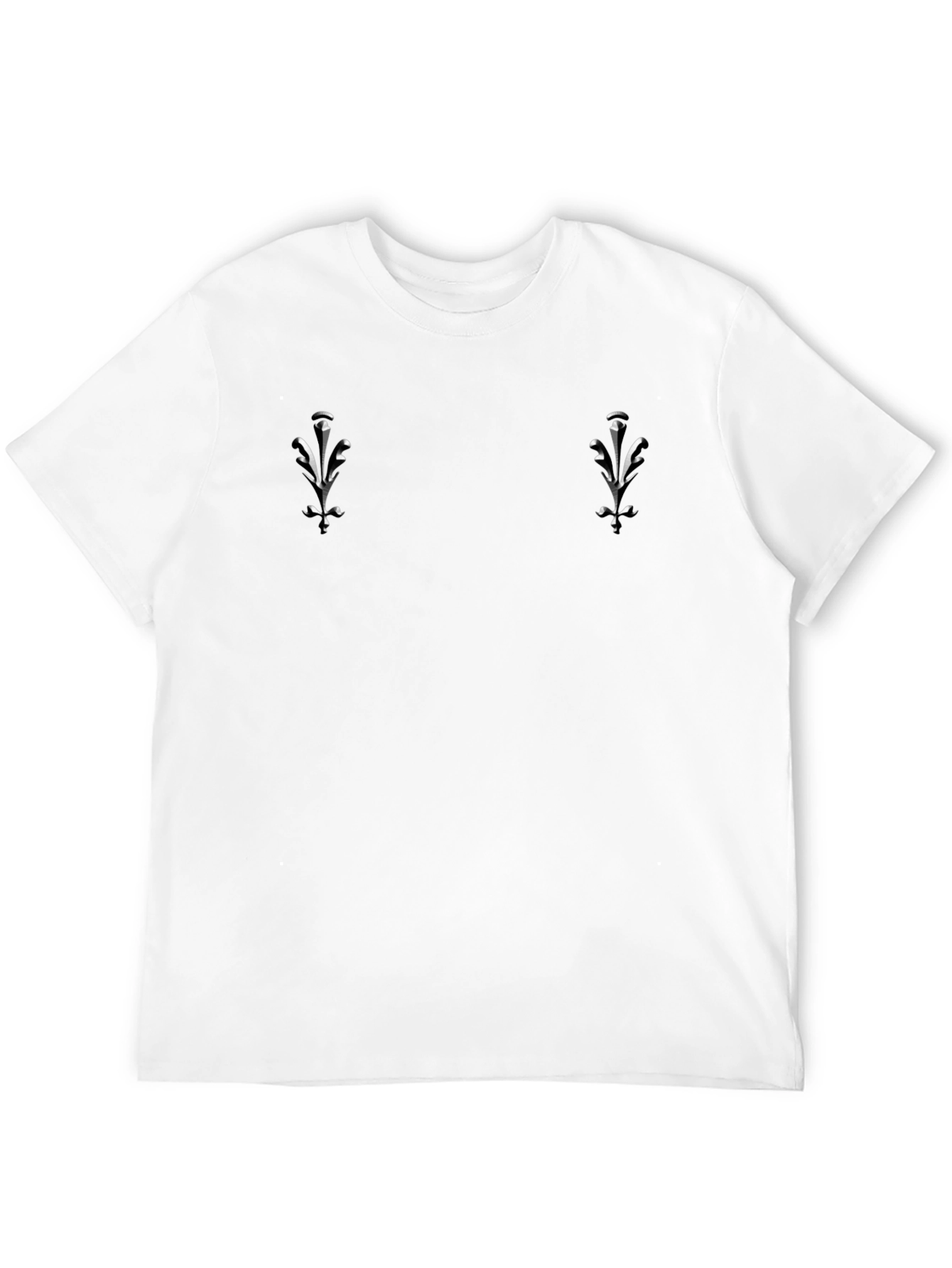 Black Men's Black T-Shirt with Silver Leaf Design view 12