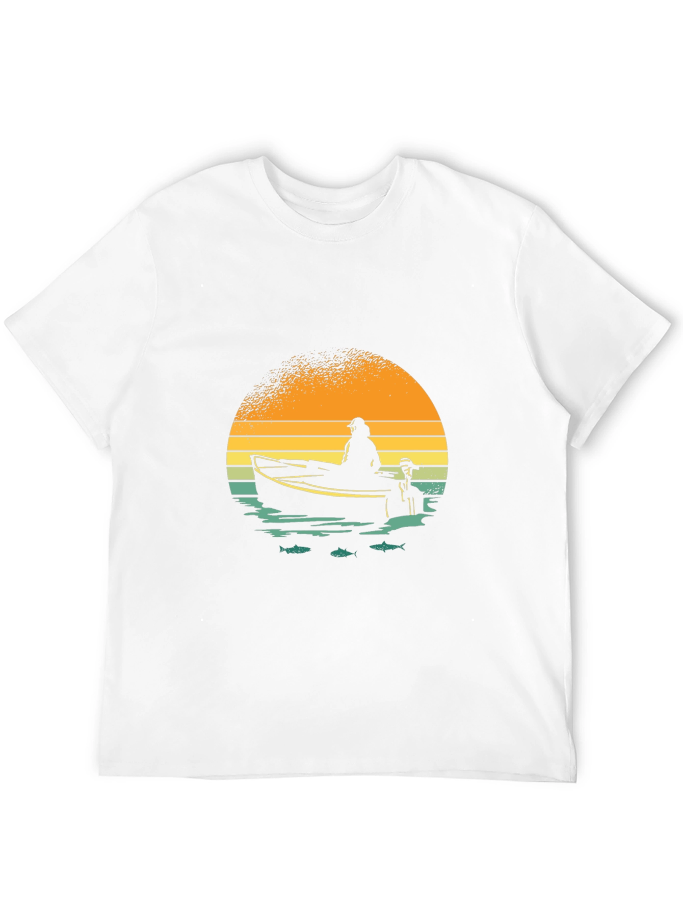 Black Fishing Boat Graphic Tee - Retro Sunset Design view 12