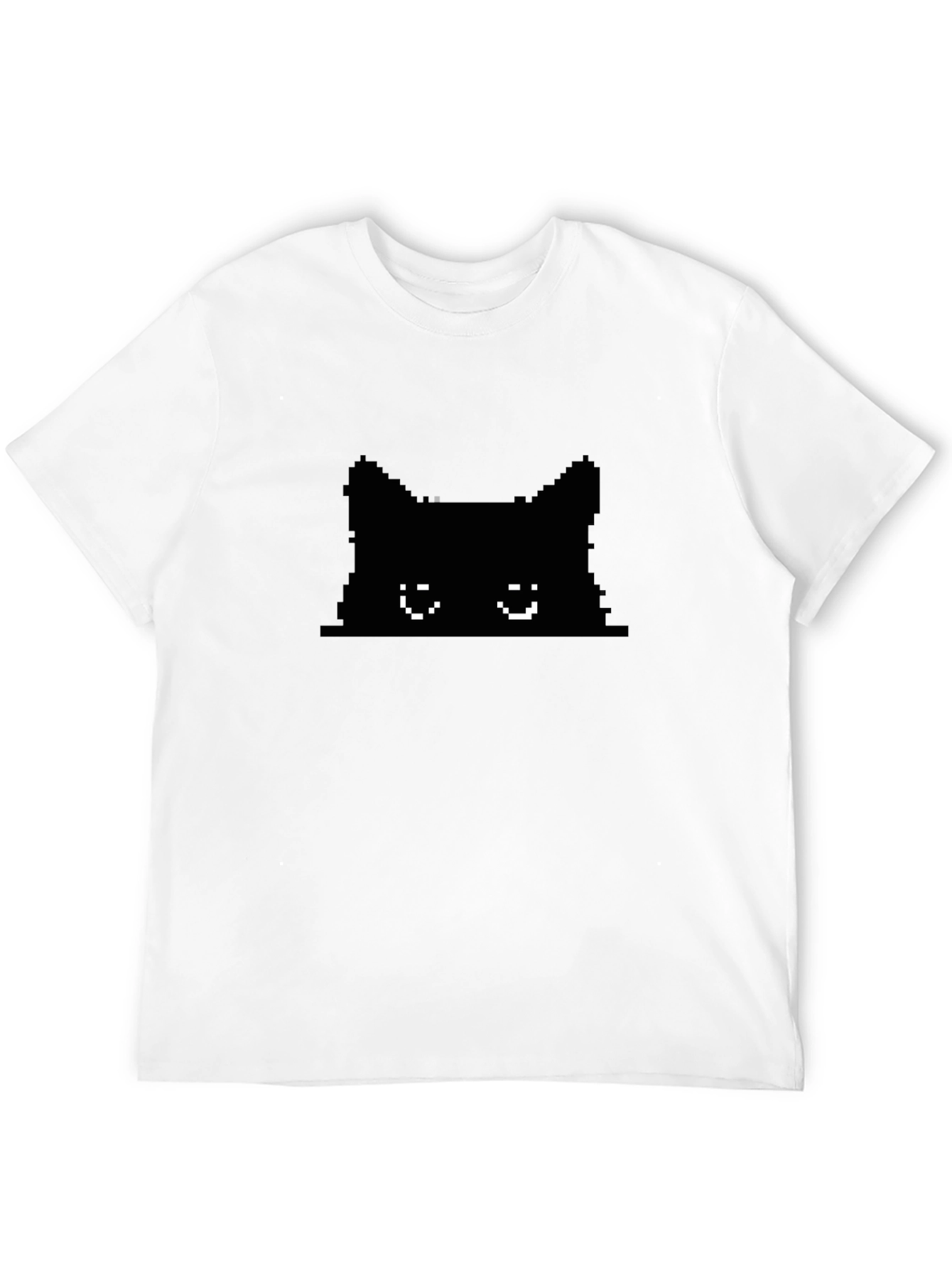 Black Pixel Cat T-Shirt - Black Cotton Tee view 12