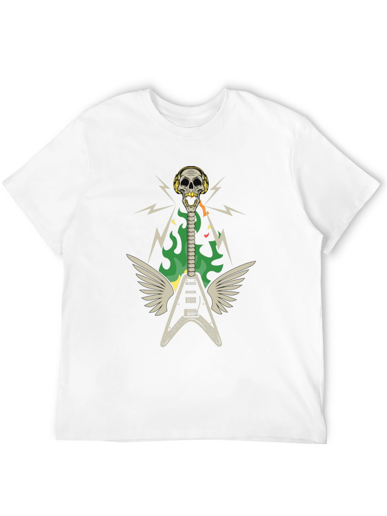 Black Skull Guitar Wings Rock Band T-Shirt view 12