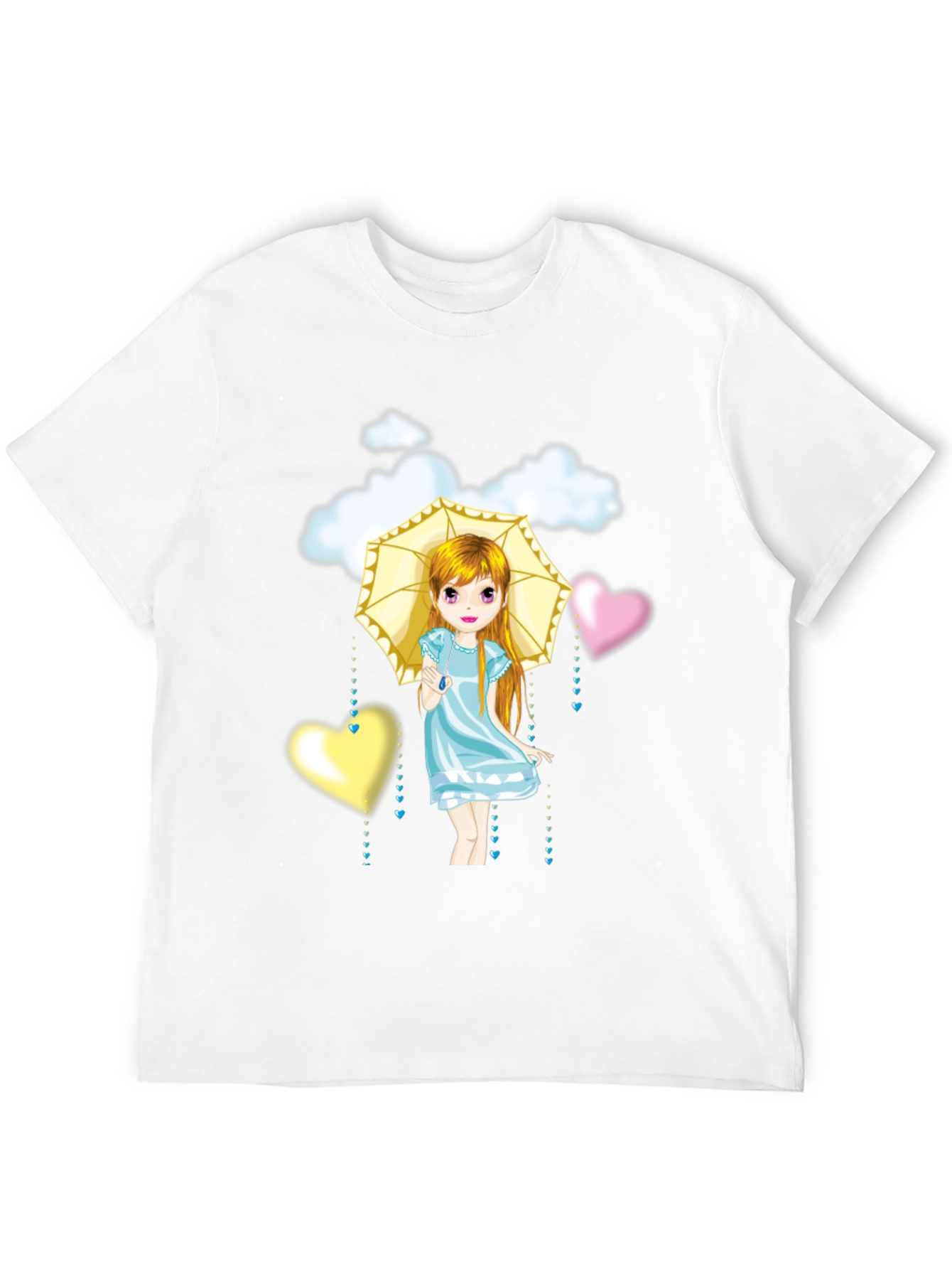 Black Cute Girl Umbrella Heart Cloud Black T-Shirt view 12