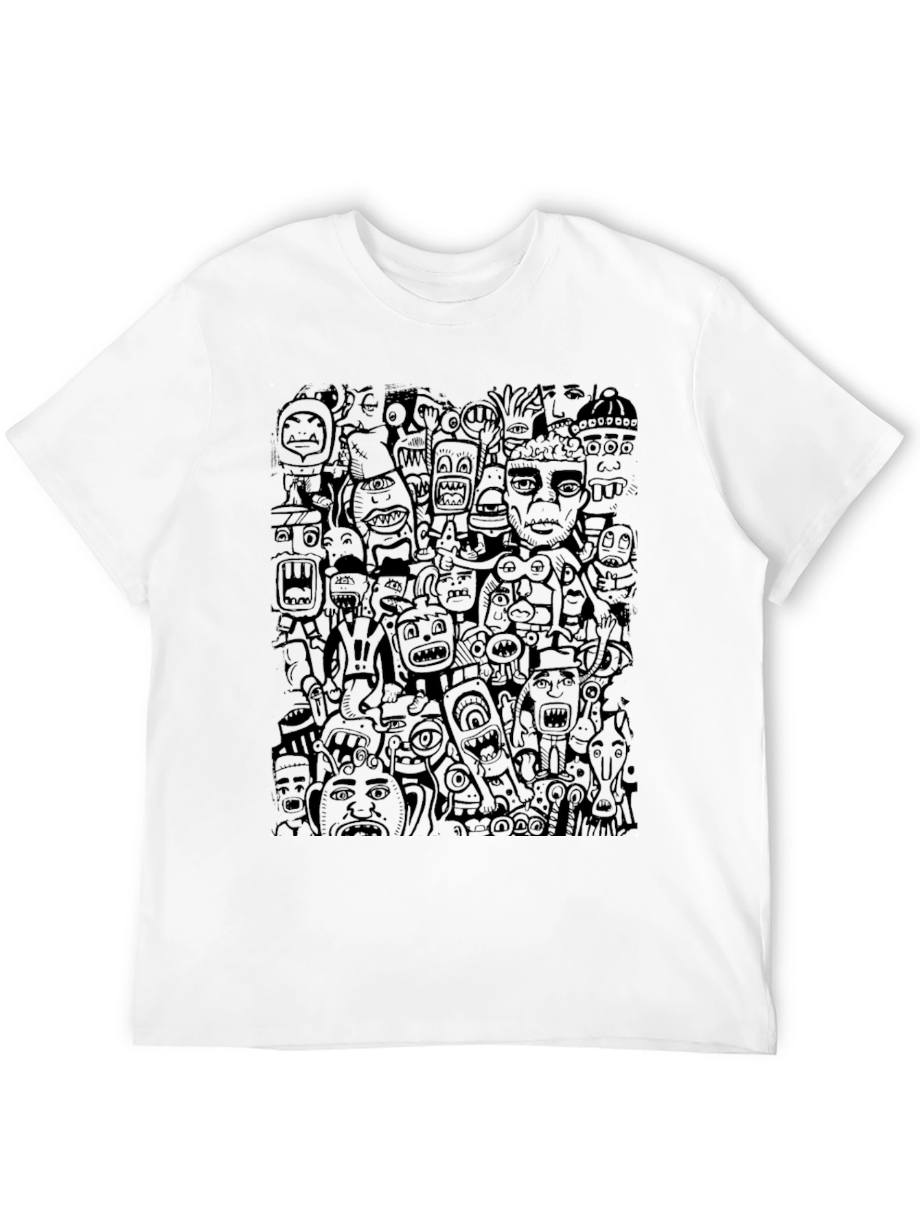 Black Doodle Art Print T-Shirt - Casual Black Tee view 12