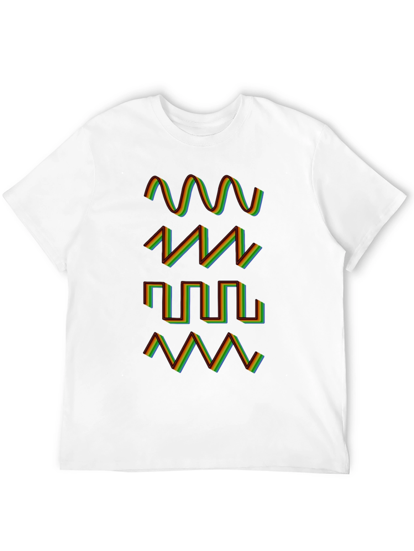 Black Rainbow Waveform Pattern Black T-Shirt view 12