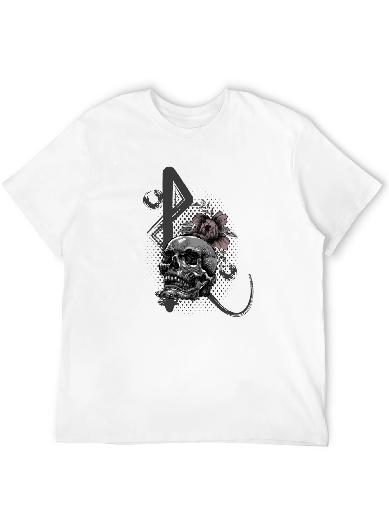 Black Skull and Flower Graphic Print Black T-Shirt view 12