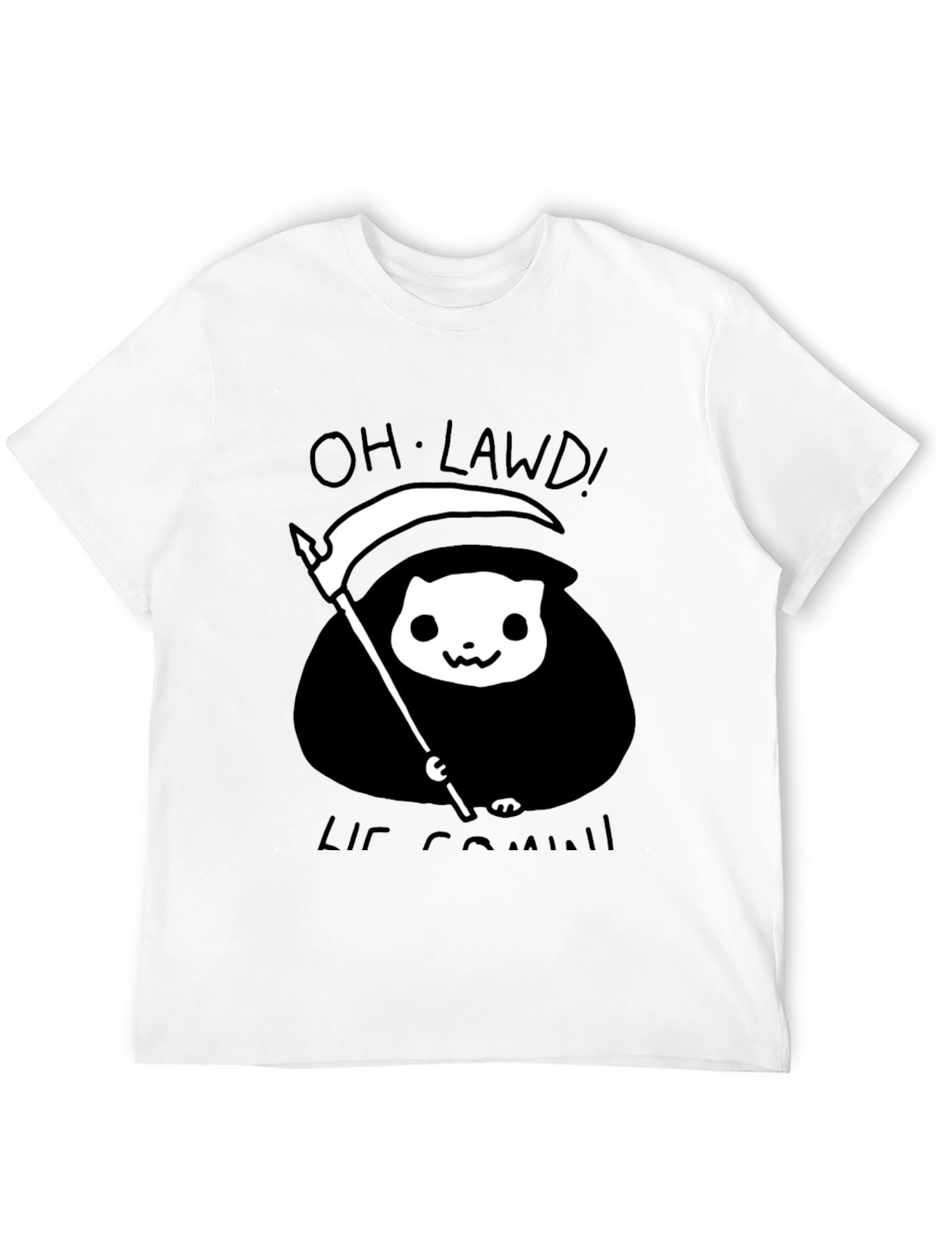 Black Grim Reaper Cat T-Shirt - Oh Lawd He Comin' Tee view 12
