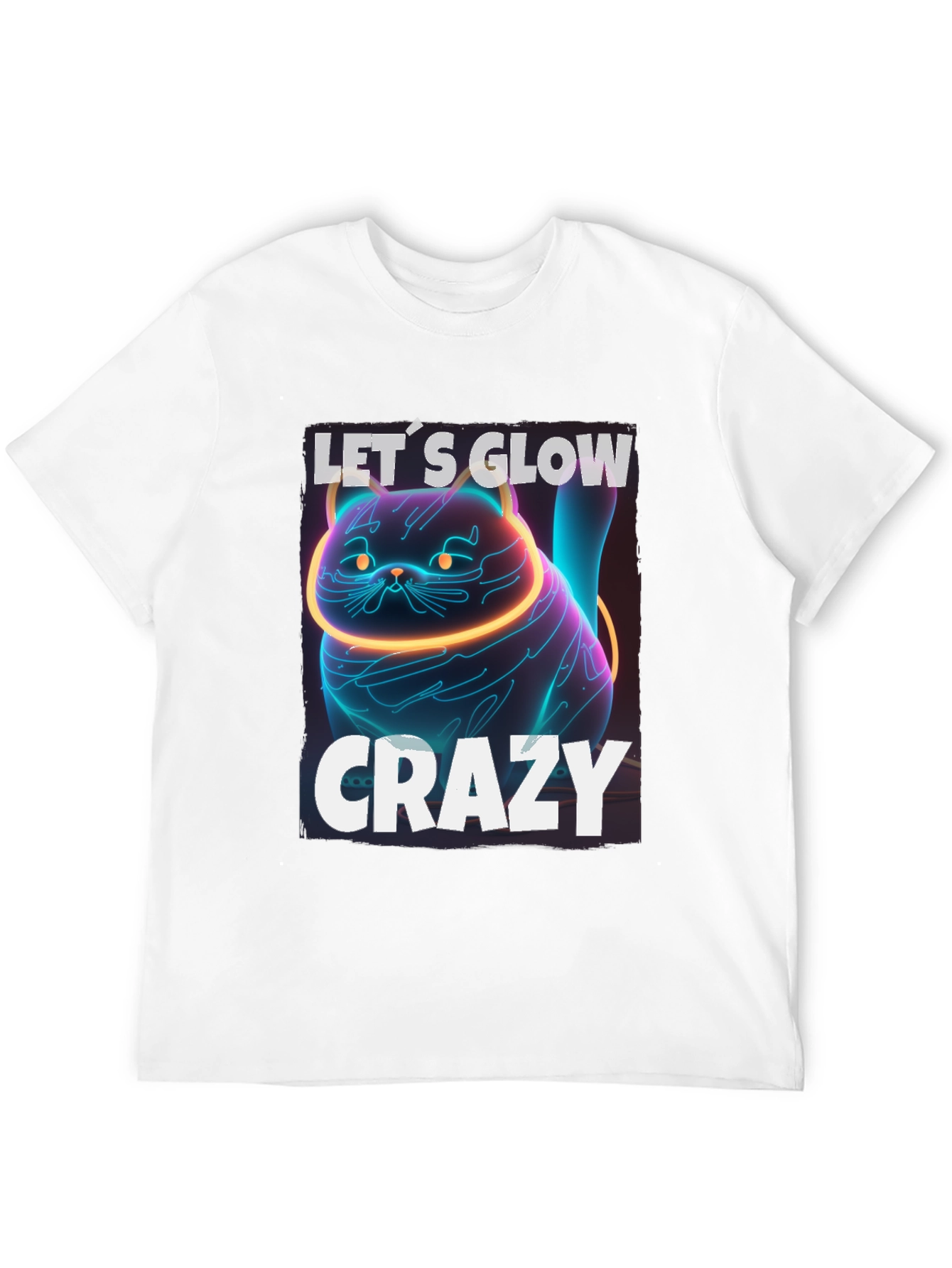 Black Let's Glow Crazy Cat Graphic T-Shirt - Neon Style view 12