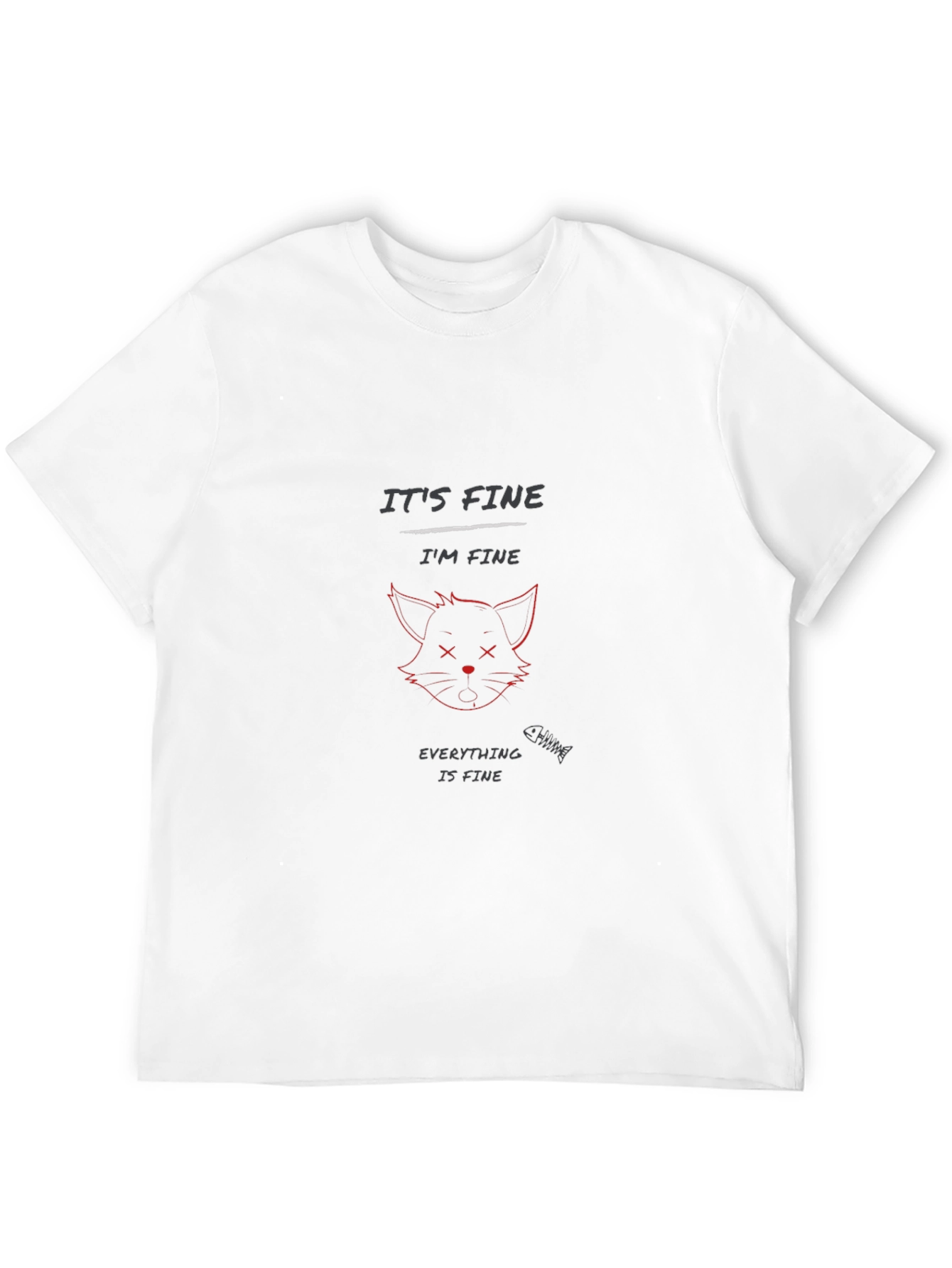 Black It's Fine I'm Fine Cat T-Shirt - Black Cotton Blend view 12
