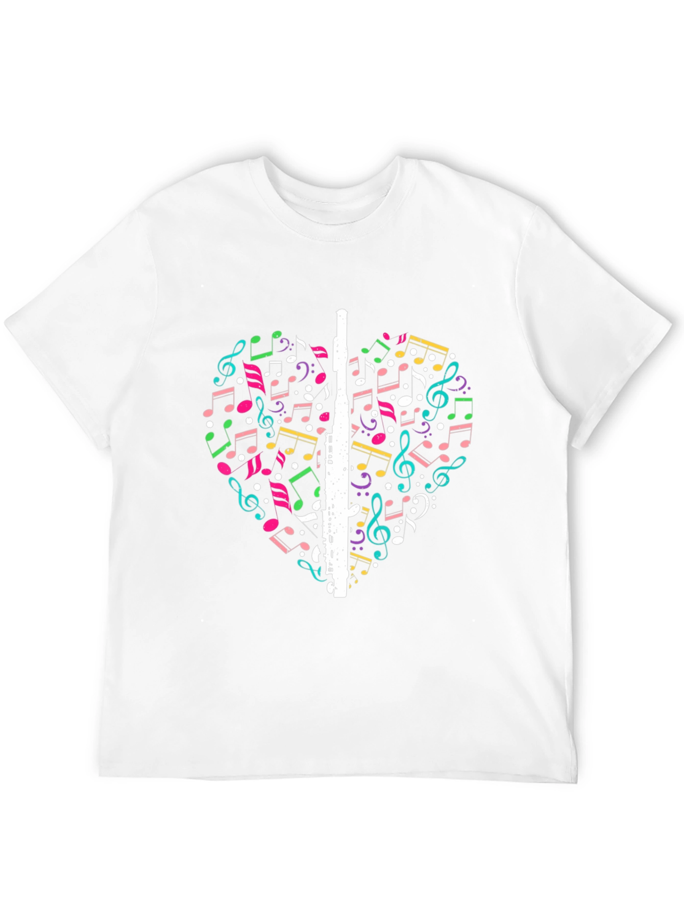 Black Musical Heart T-Shirt - Flute & Notes Design view 12