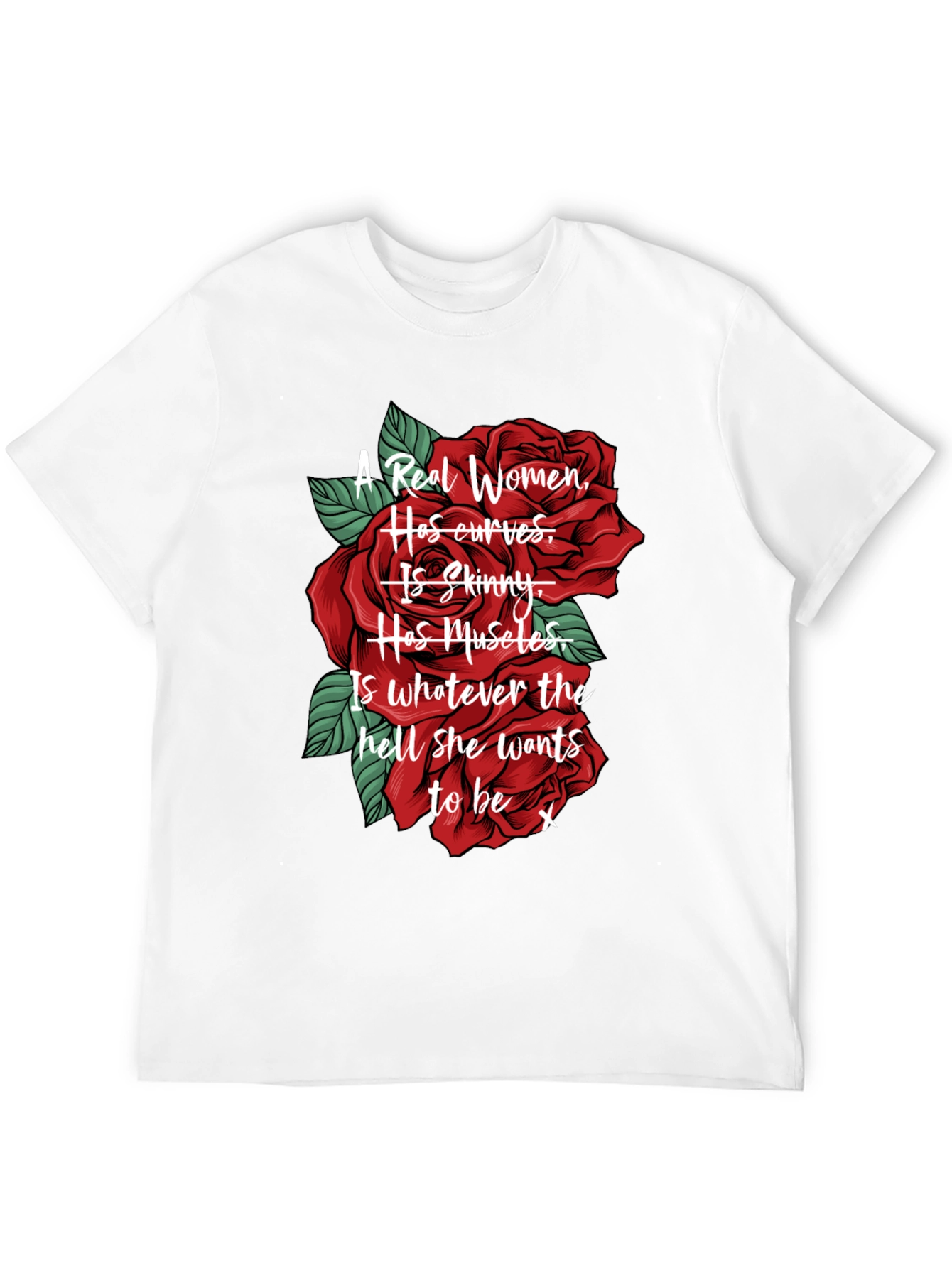 Black A Real Women T-Shirt - Red Roses Design view 12