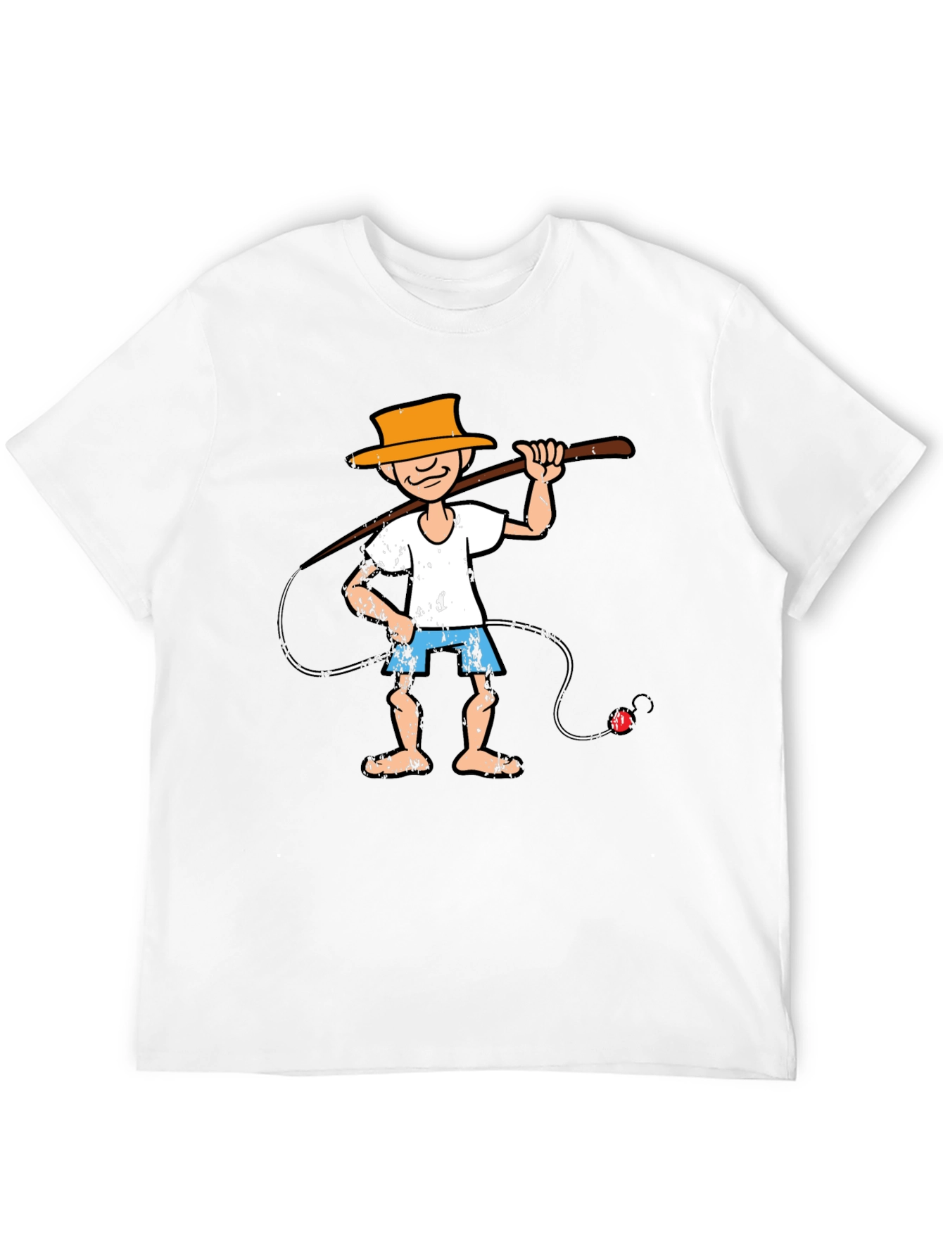 Black Cartoon Fisherman Graphic Tee - Unique Humor T-Shirt view 12