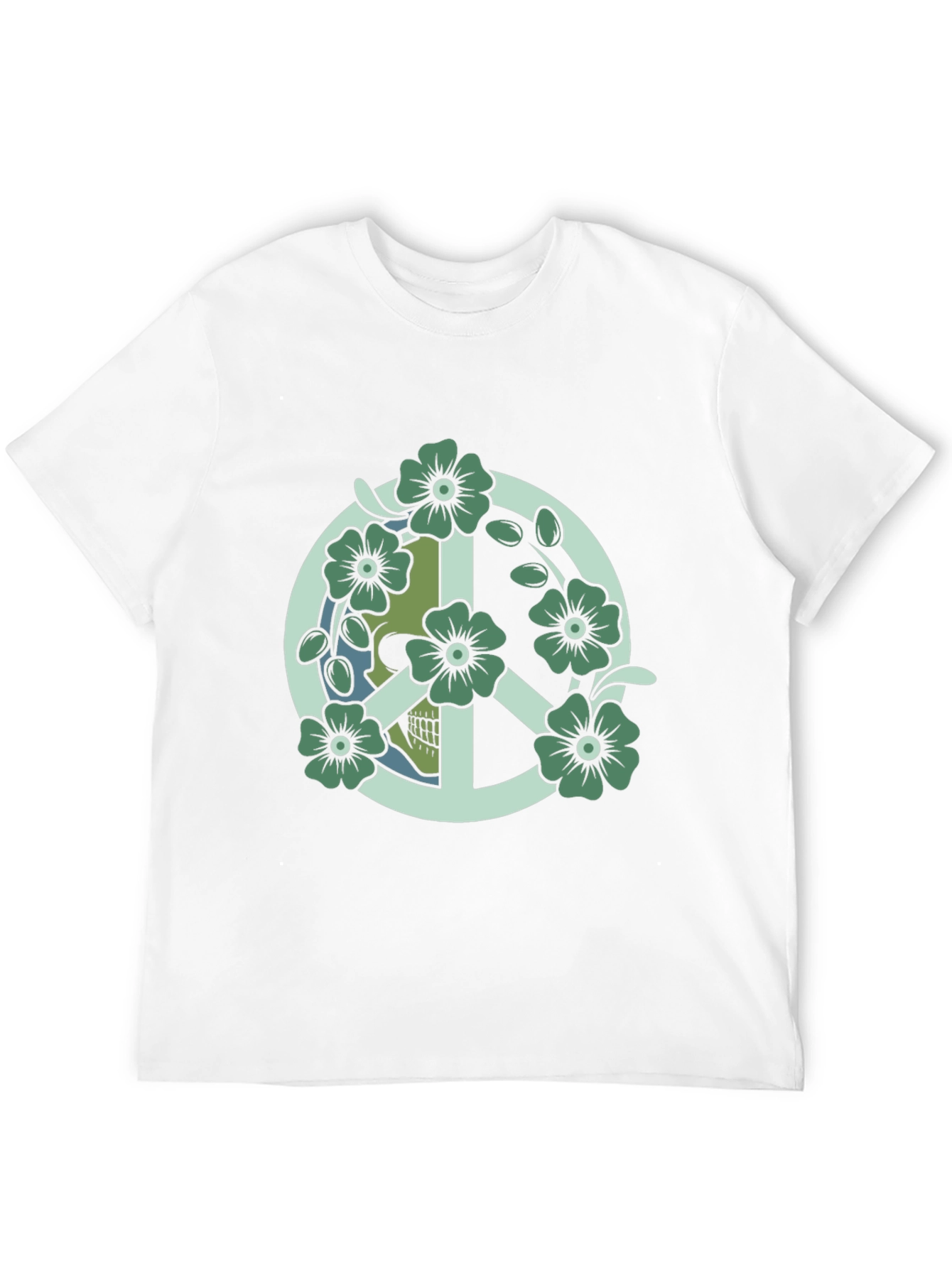 Black Peace Skull Flower Graphic Tee - Black view 12