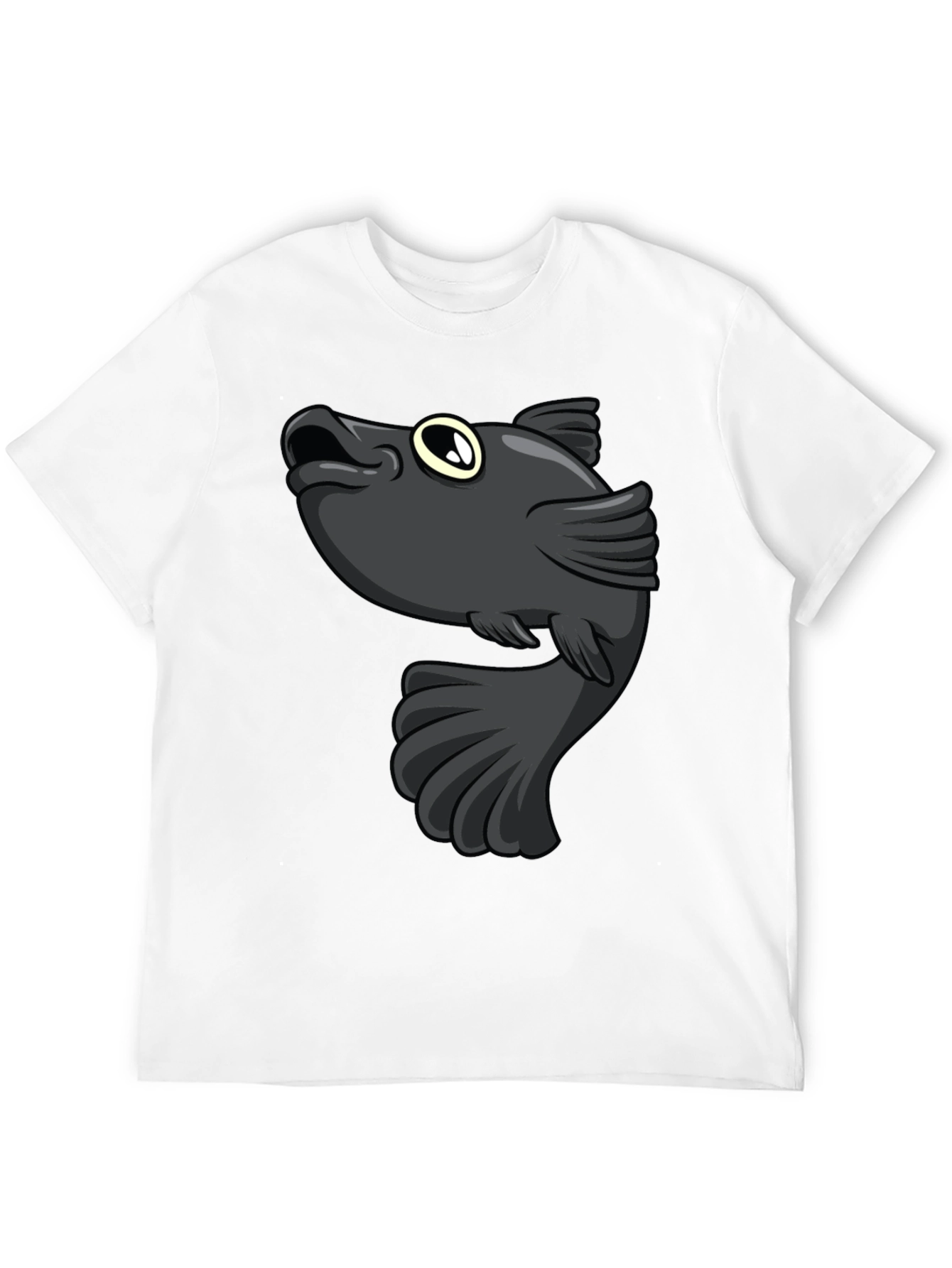 Cartoon Fish Graphic Print Black T-Shirt - 12