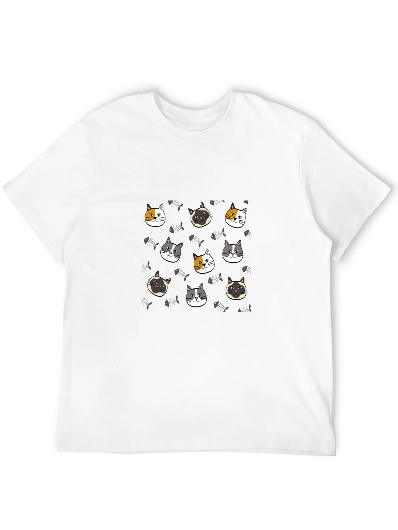 Black Cute Cat Faces Pattern Black T-Shirt view 12