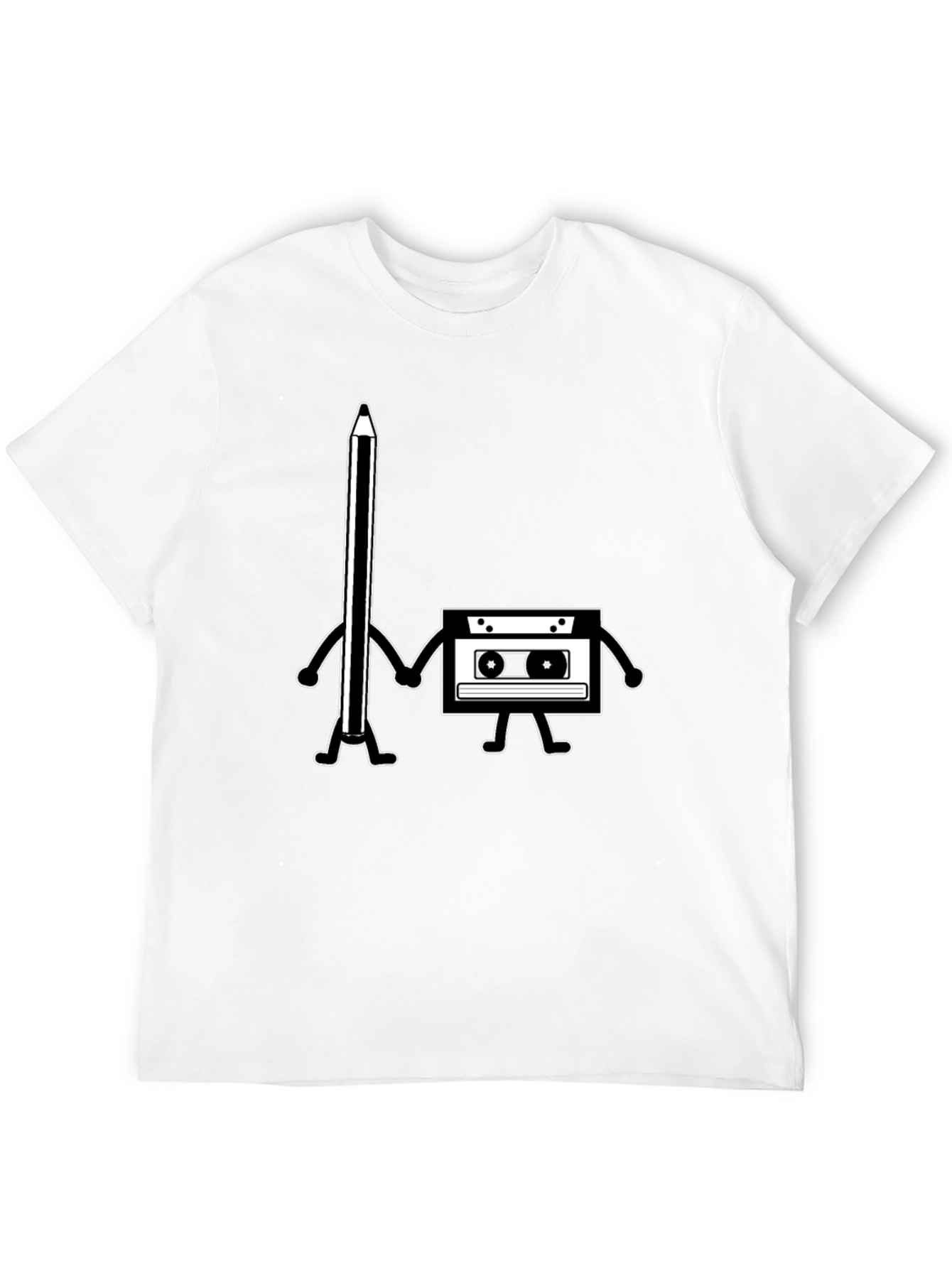Black Retro Music Lover Tee - Pencil & Cassette Best Friends view 12
