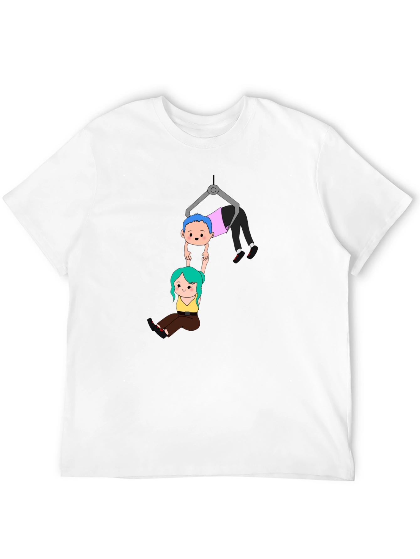 Black Cartoon Couple Crane T-Shirt view 12
