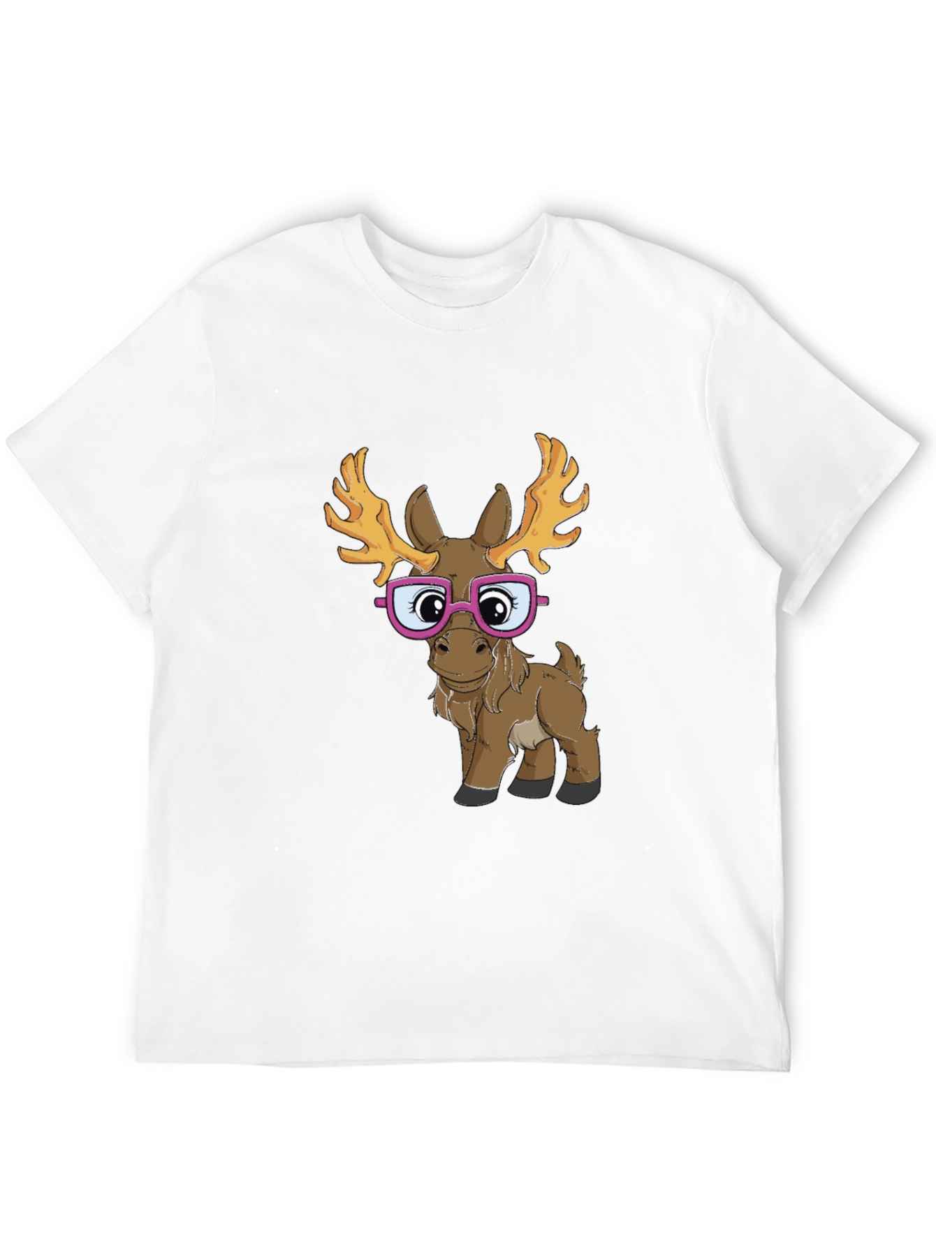 Black Funny Moose with Glasses Graphic Tee view 12