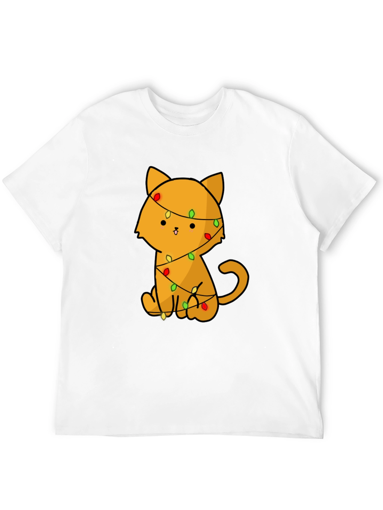 Black Cute Cat with Christmas Lights T-Shirt view 12