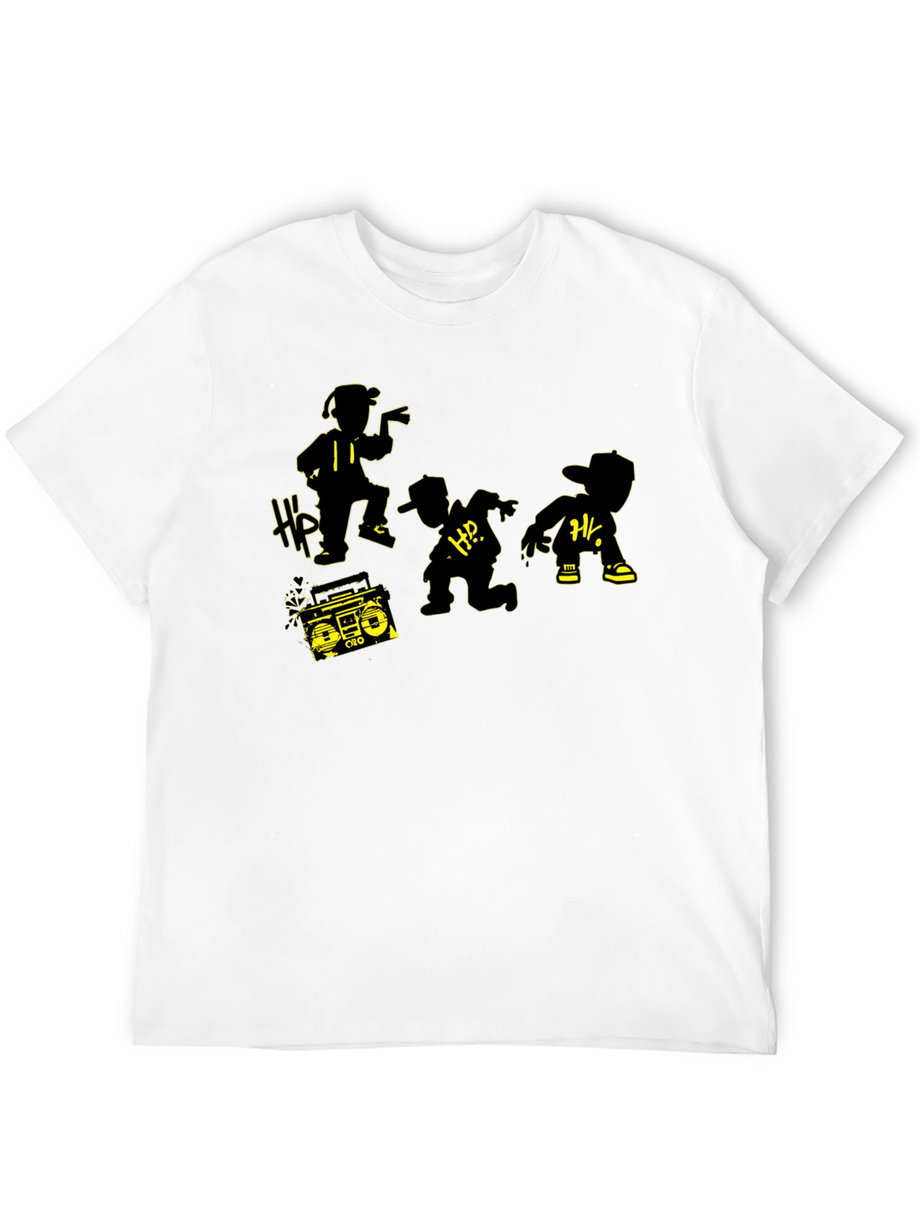 Black Retro Hip Hop Crew T-Shirt - Classic Boombox Design view 12