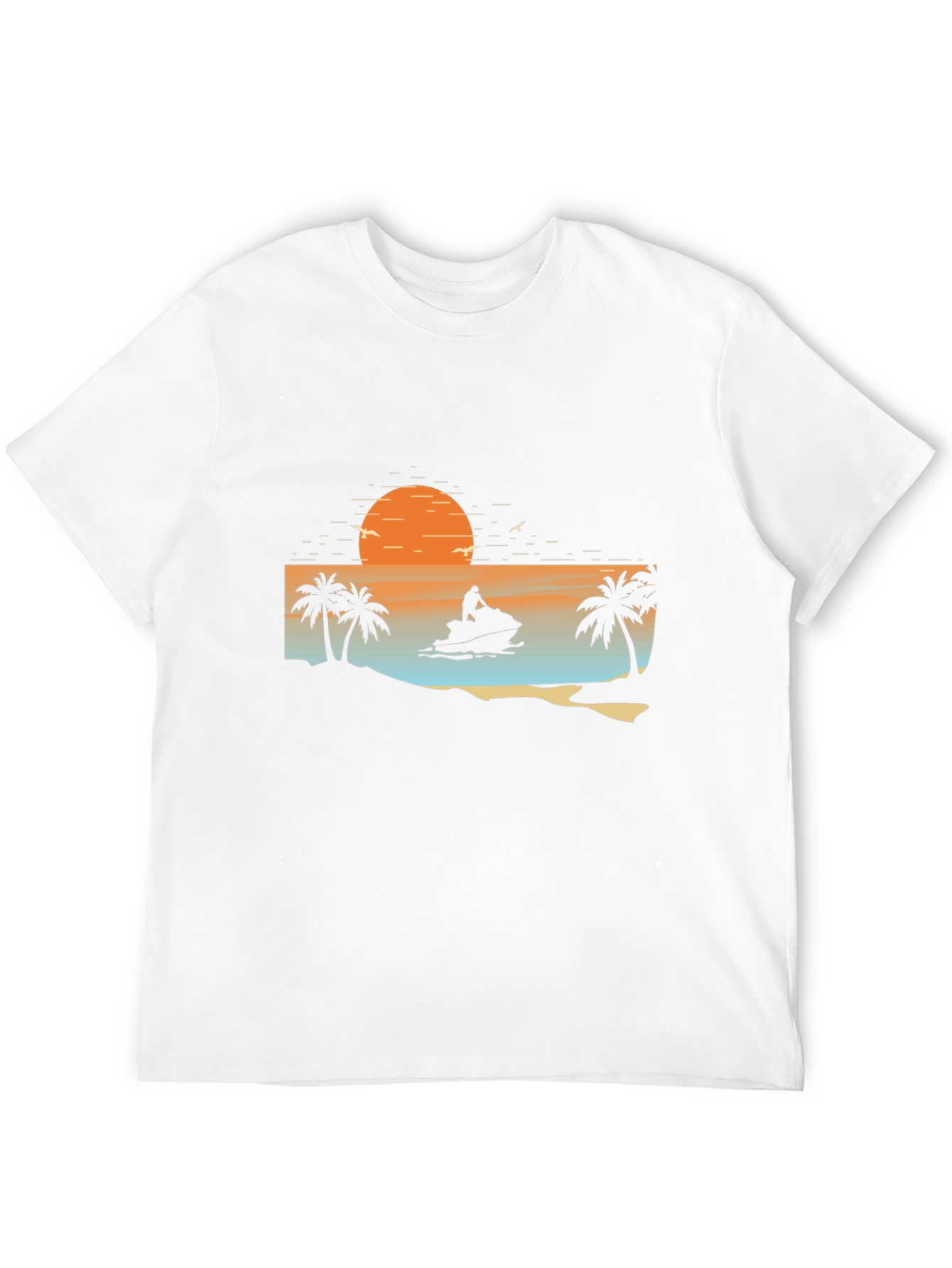 Black Sunset Jet Ski Palm Tree Graphic Black T-Shirt view 12