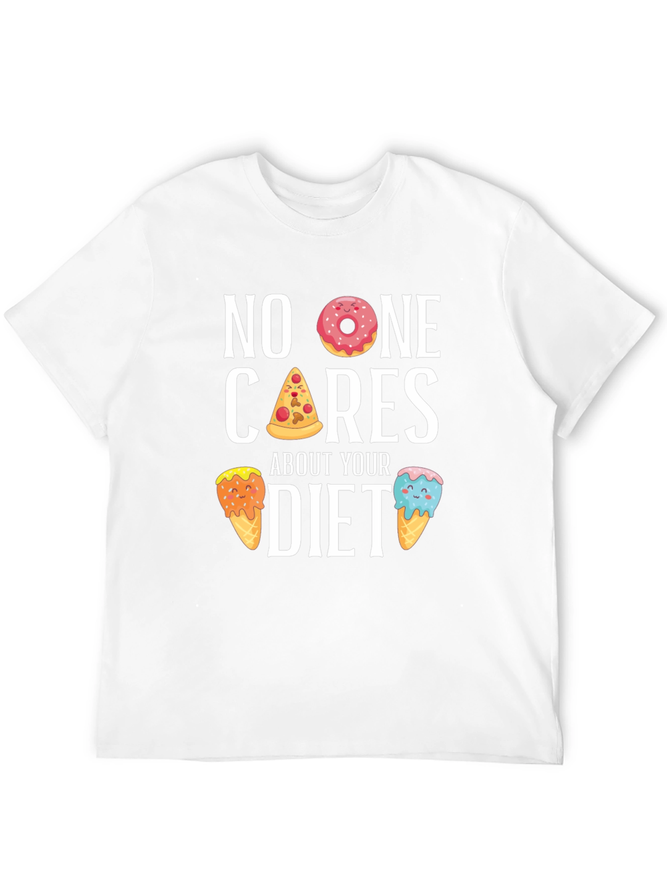 Black Funny Diet T-Shirt - No One Cares, Doughnut, Pizza, Ice Cream view 12