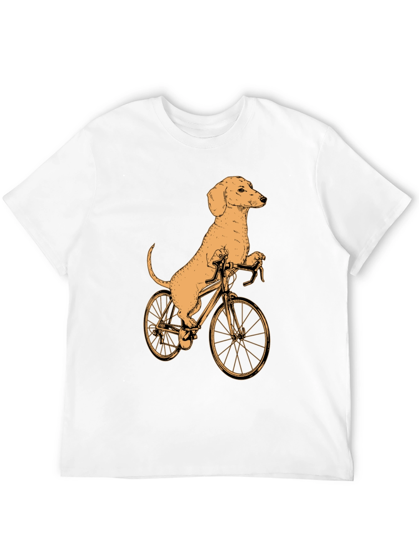 Black Dachshund on Bike T-Shirt - Black Cotton Tee view 12