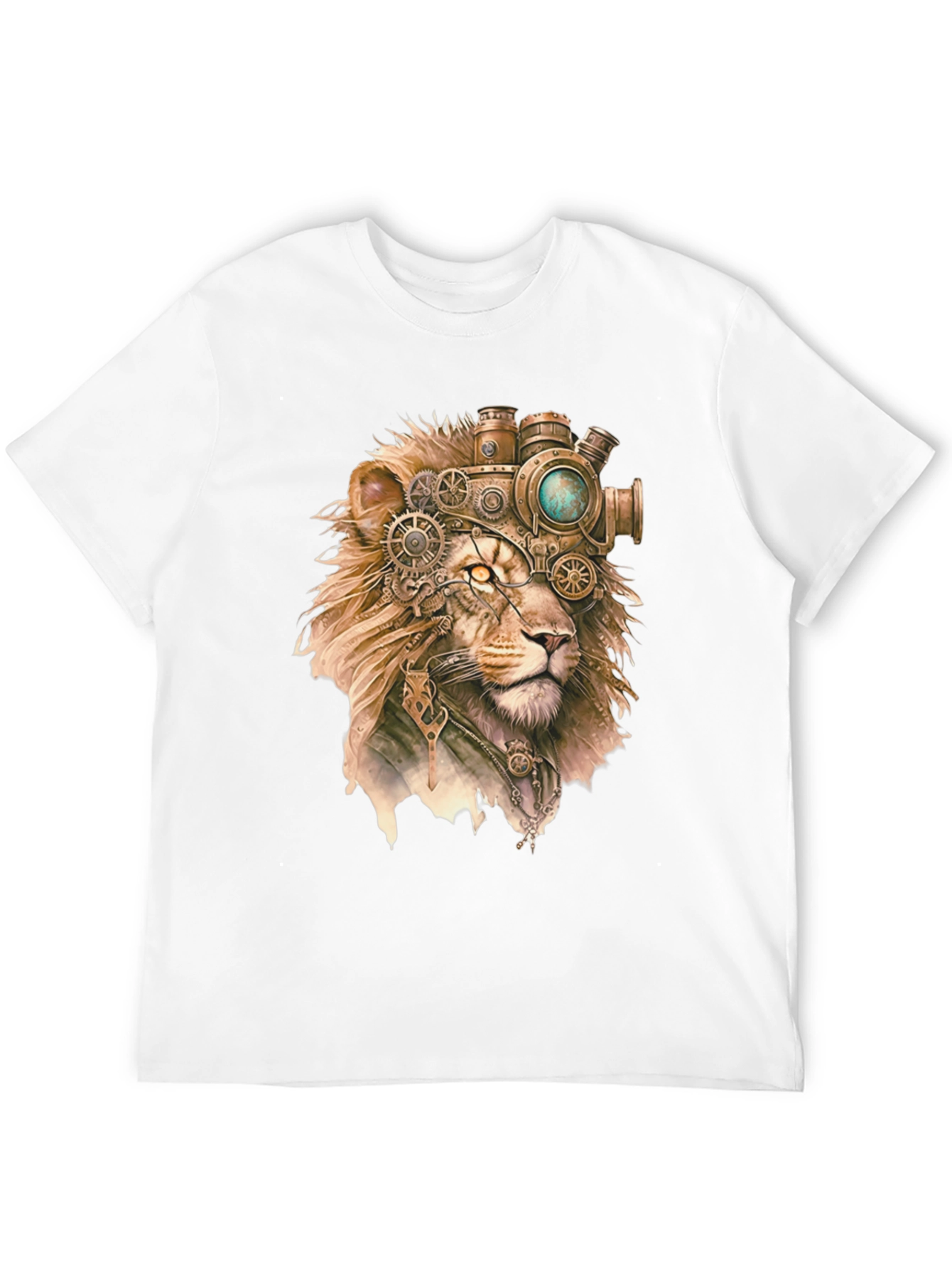 Black Steampunk Lion Graphic Print Black T-Shirt view 12