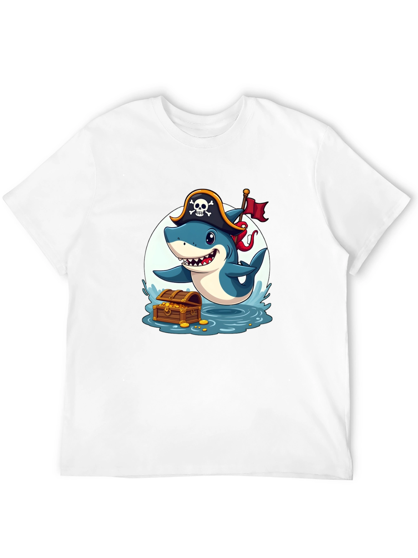 Black Pirate Shark T-Shirt - Cartoon Graphic Tee view 12
