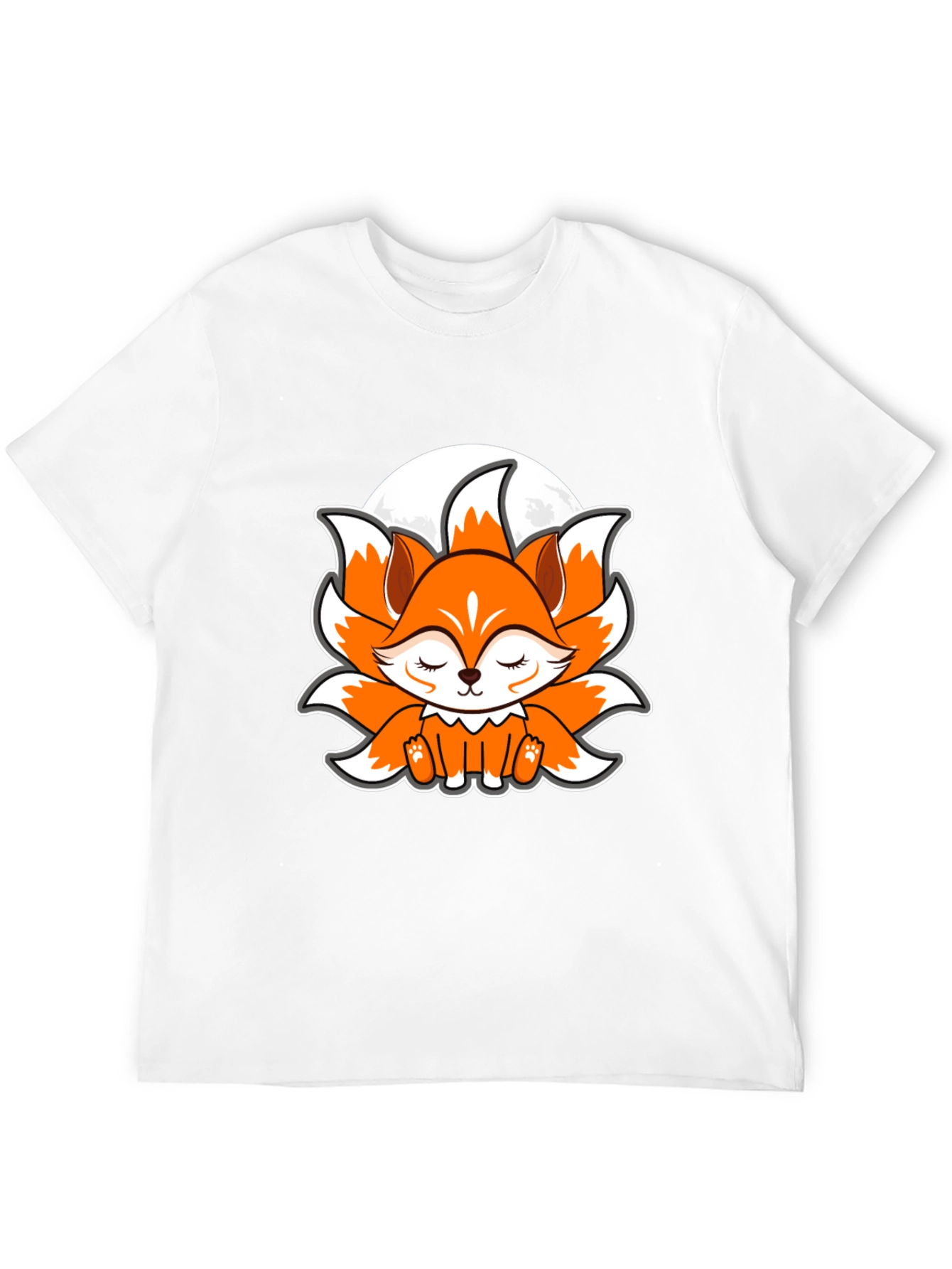 Black Cute Anime Fox Graphic Tee - Black Cotton T-Shirt view 12