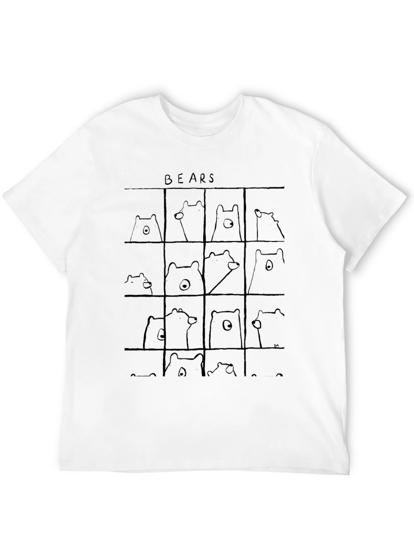 Black Bear Grid Black T-Shirt - Cute Cartoon Animal Tee view 12