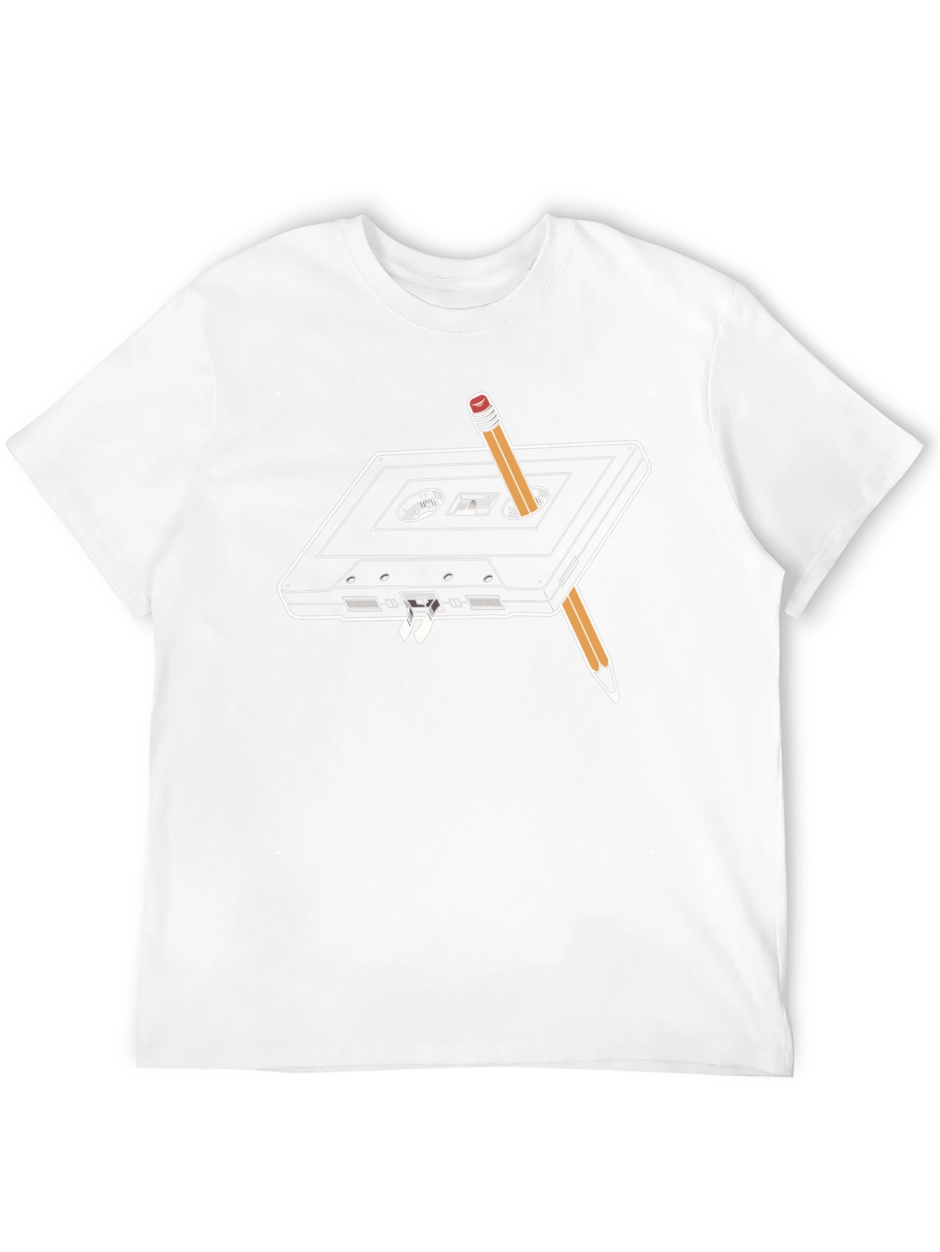 Retro Cassette Tape & Pencil T-Shirt - Black - 12