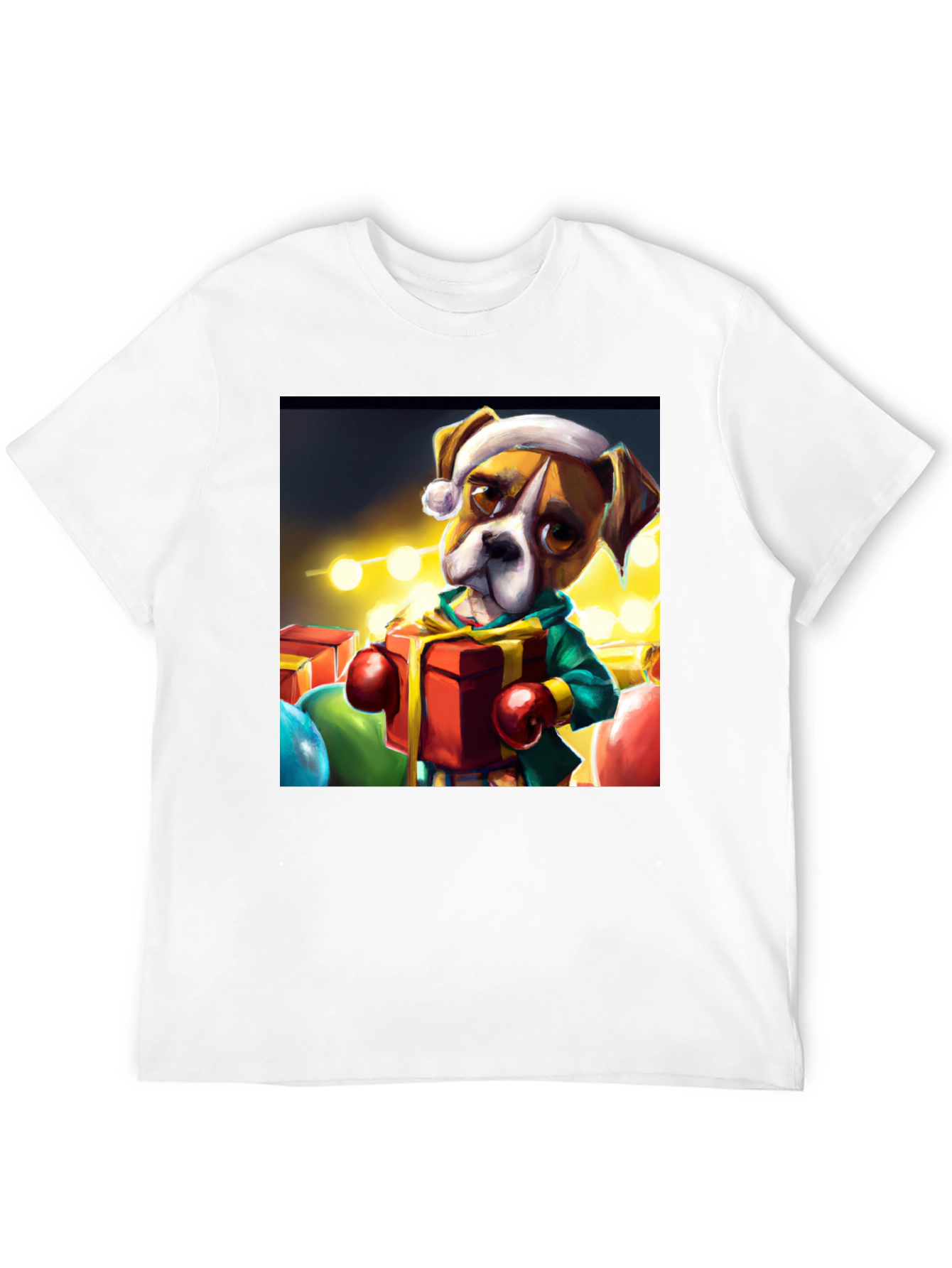 Black Festive Boxer Dog Christmas T-Shirt view 12