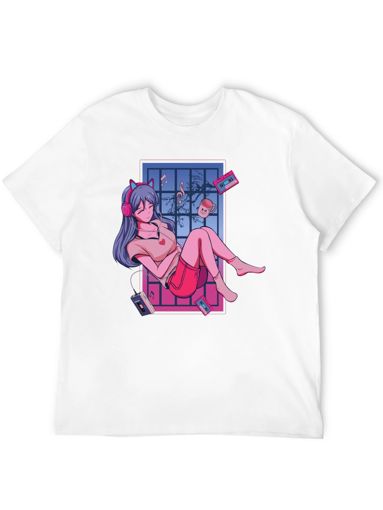 Black Anime Girl Music Lover T-Shirt - Black view 12